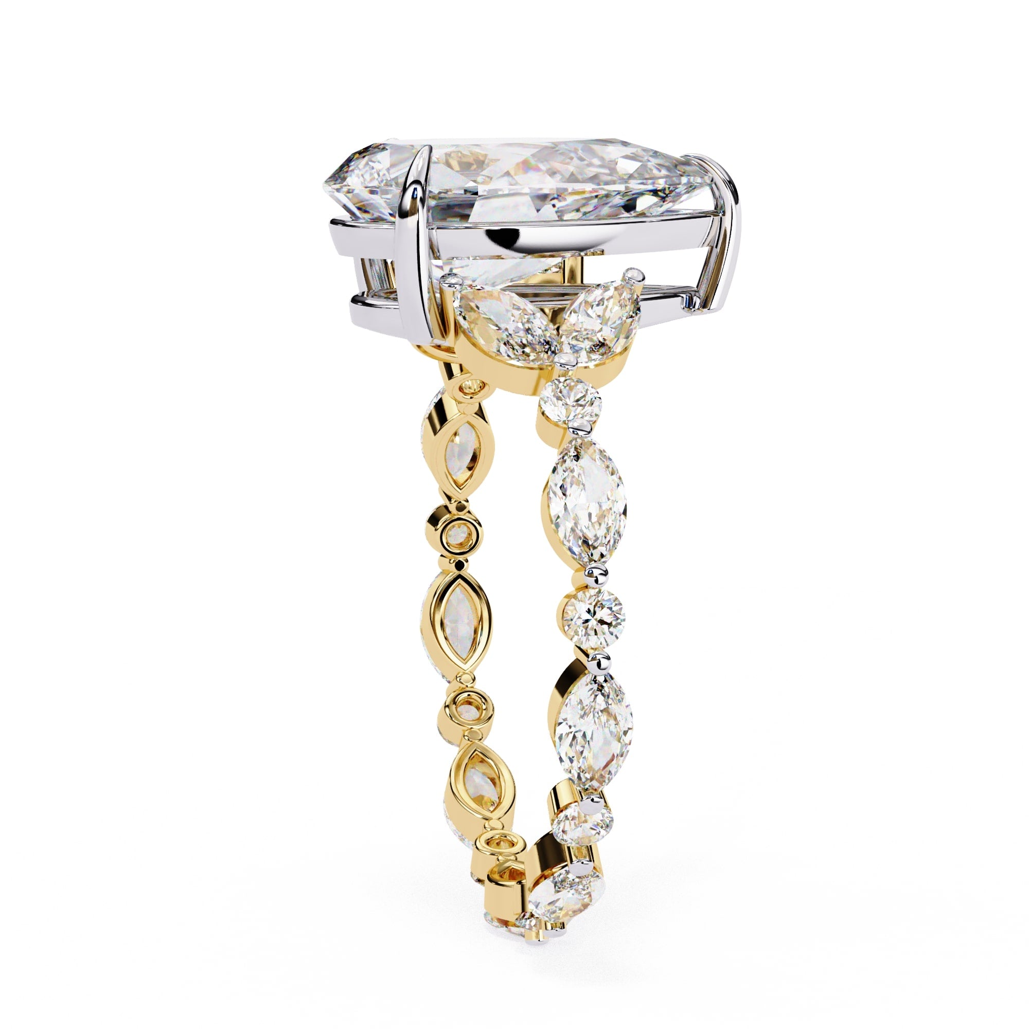 Radiant Central Stone Diamond Ring with Shimmering Side Accents