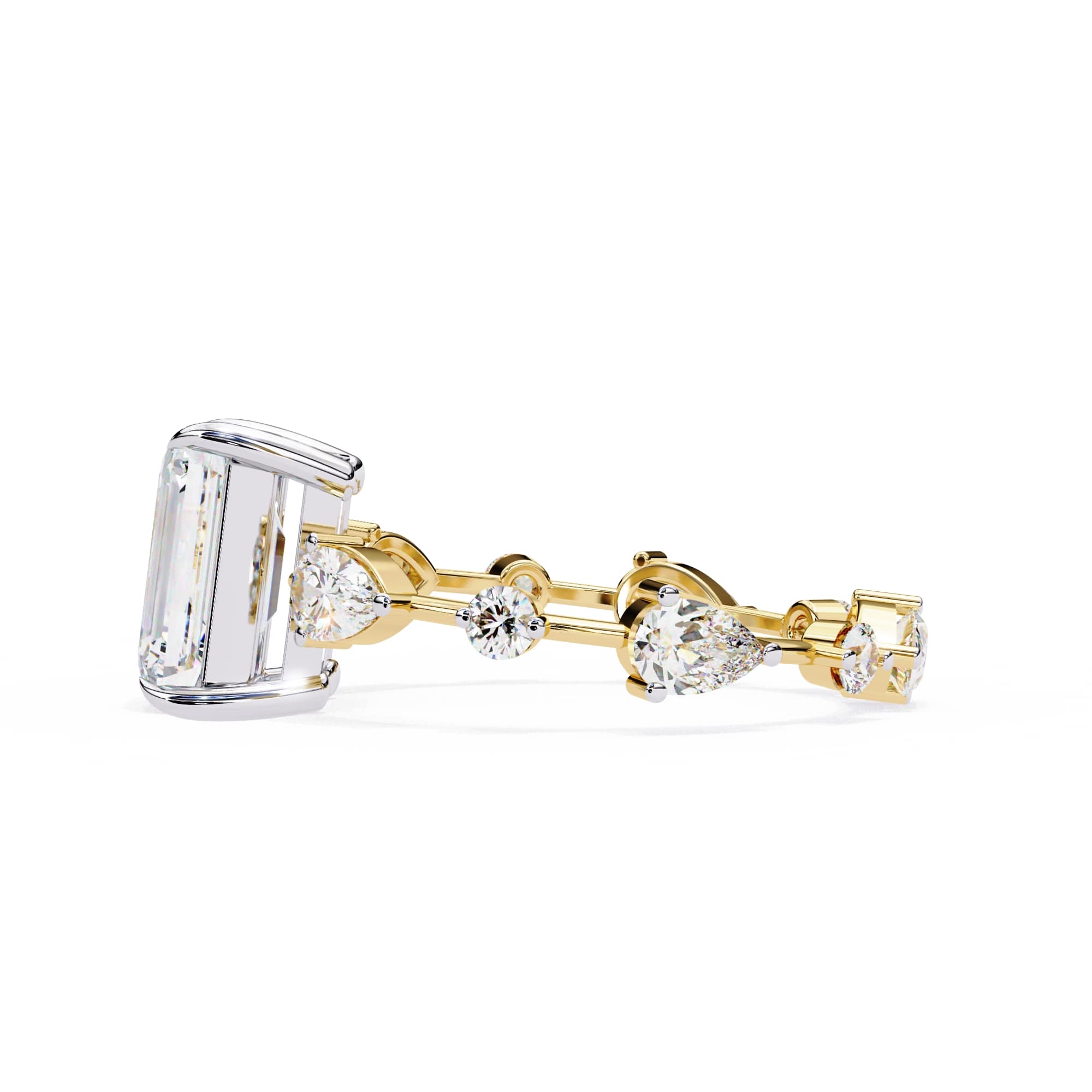 Radiant Central Stone Diamond Ring with Shimmering Side Accents
