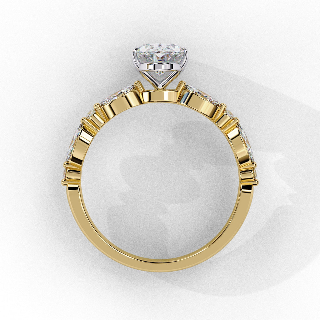 Radiant Central Stone Diamond Ring with Shimmering Side Accents