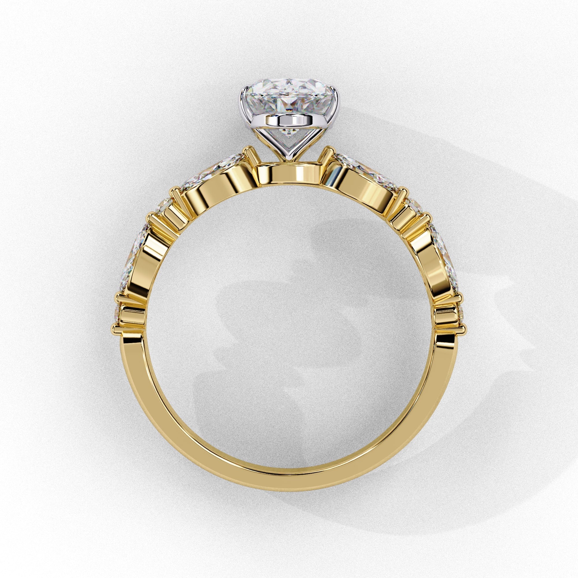 Radiant Central Stone Diamond Ring with Shimmering Side Accents