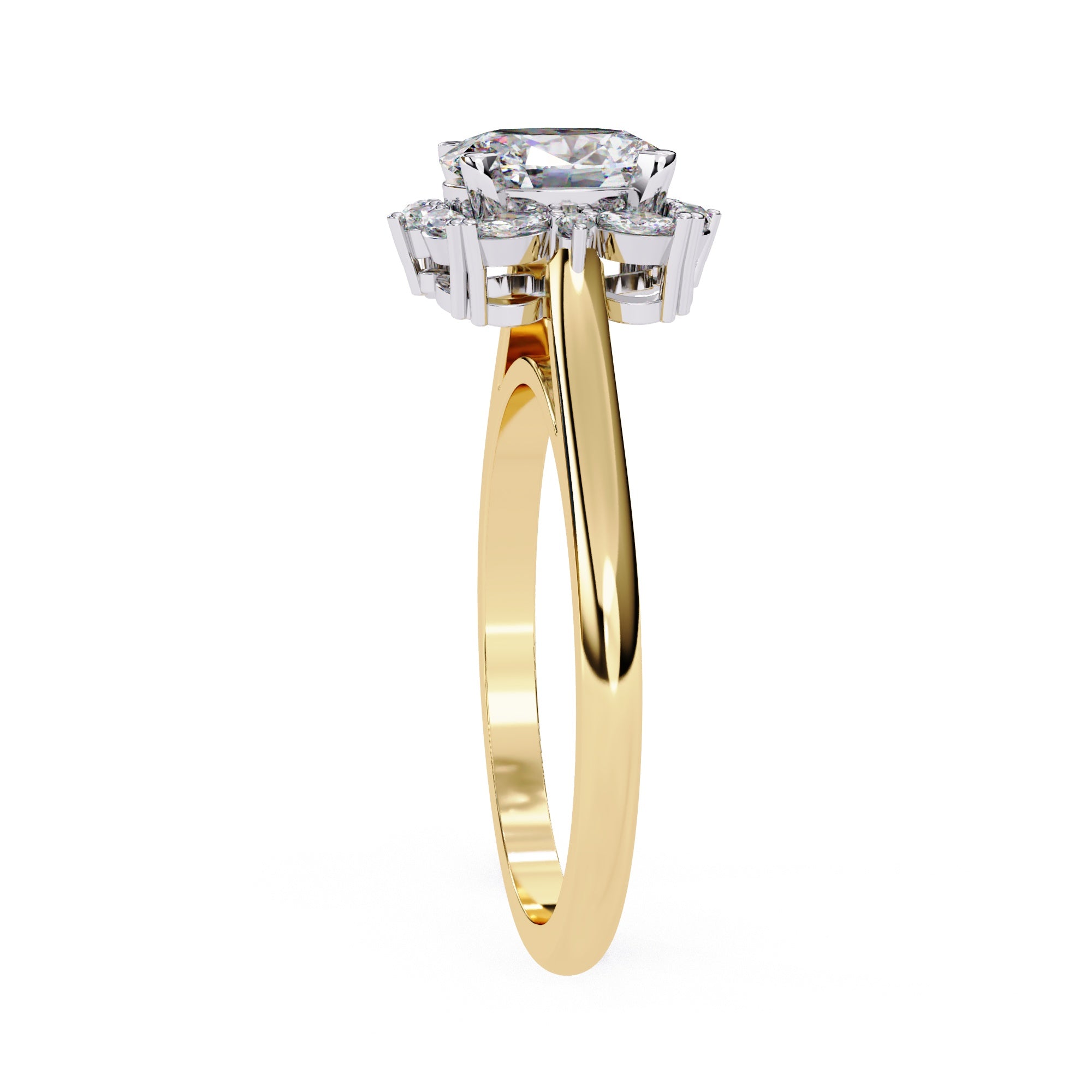 Radiant Central Stone Diamond Ring with Shimmering Side Accents
