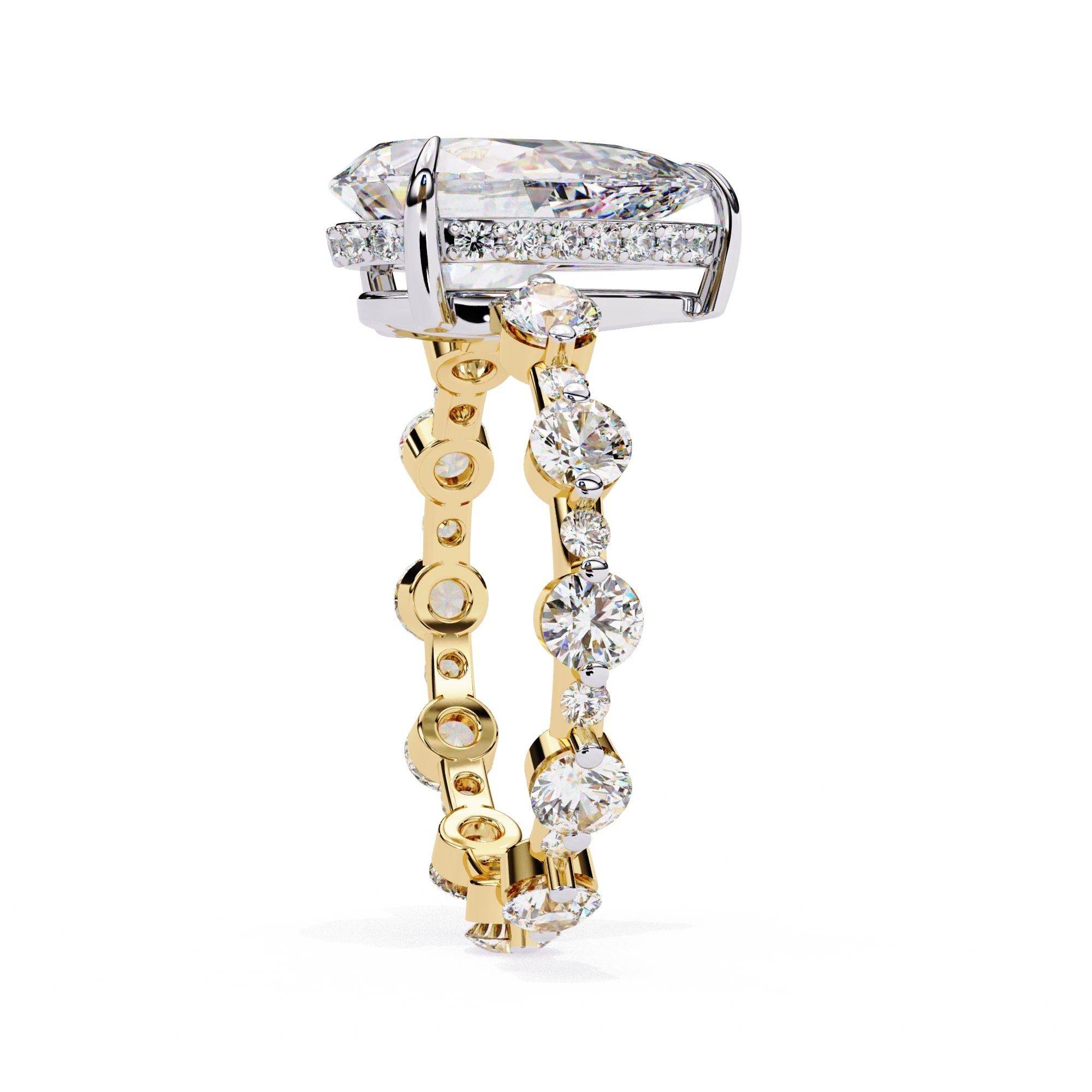 Radiant Central Stone Diamond Ring with Shimmering Side Accents