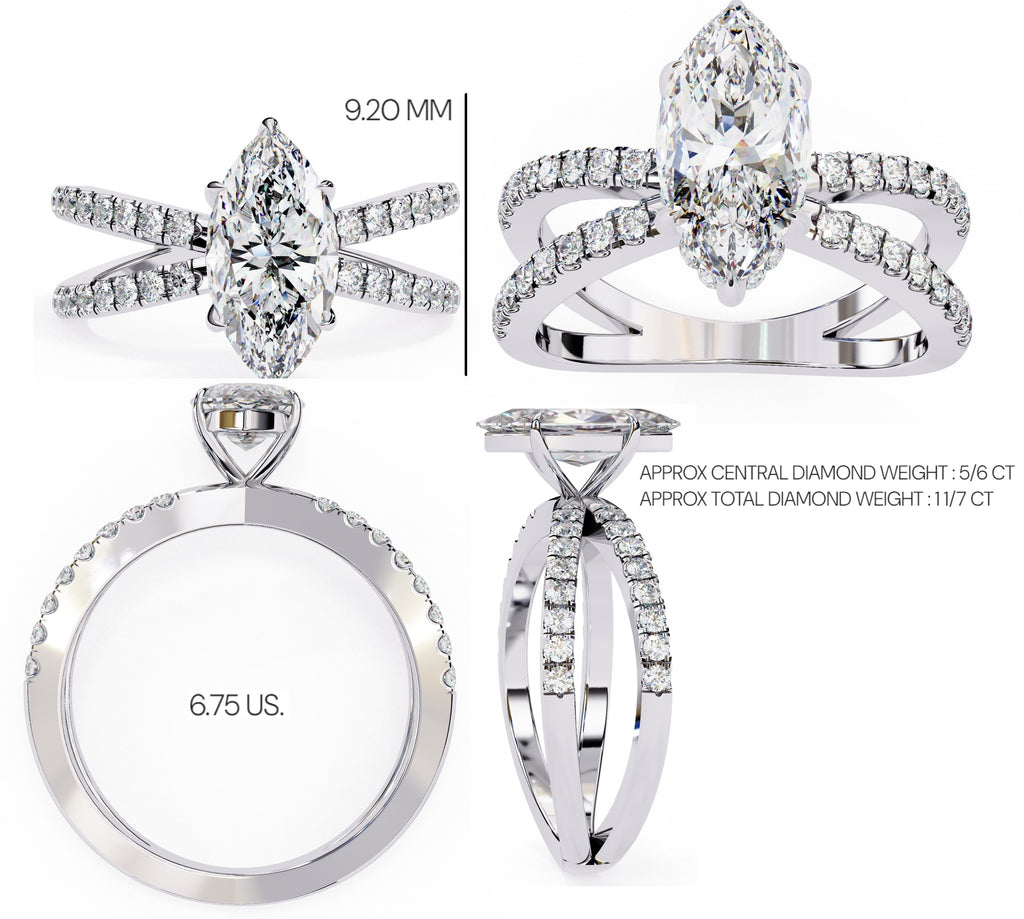 Radiant Central Stone Diamond Ring with Shimmering Side Accents