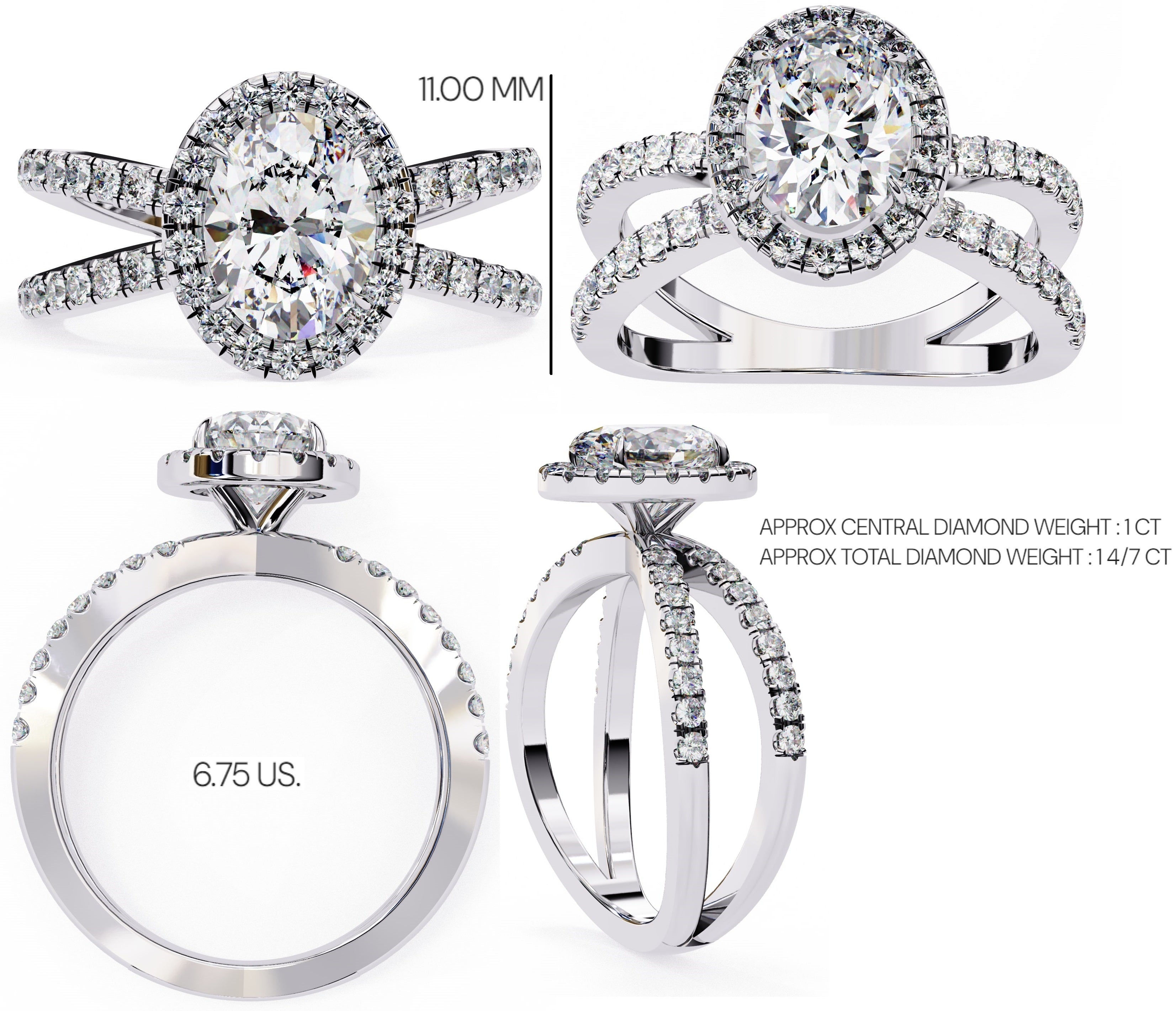 Radiant Central Stone Diamond Ring with Shimmering Side Accents