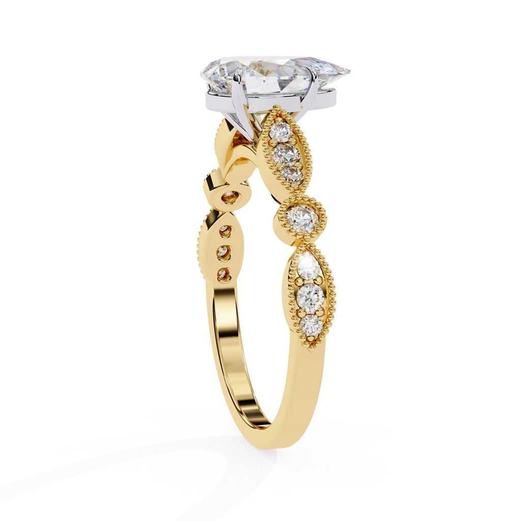 Radiant Central Stone Diamond Ring with Shimmering Side Accents