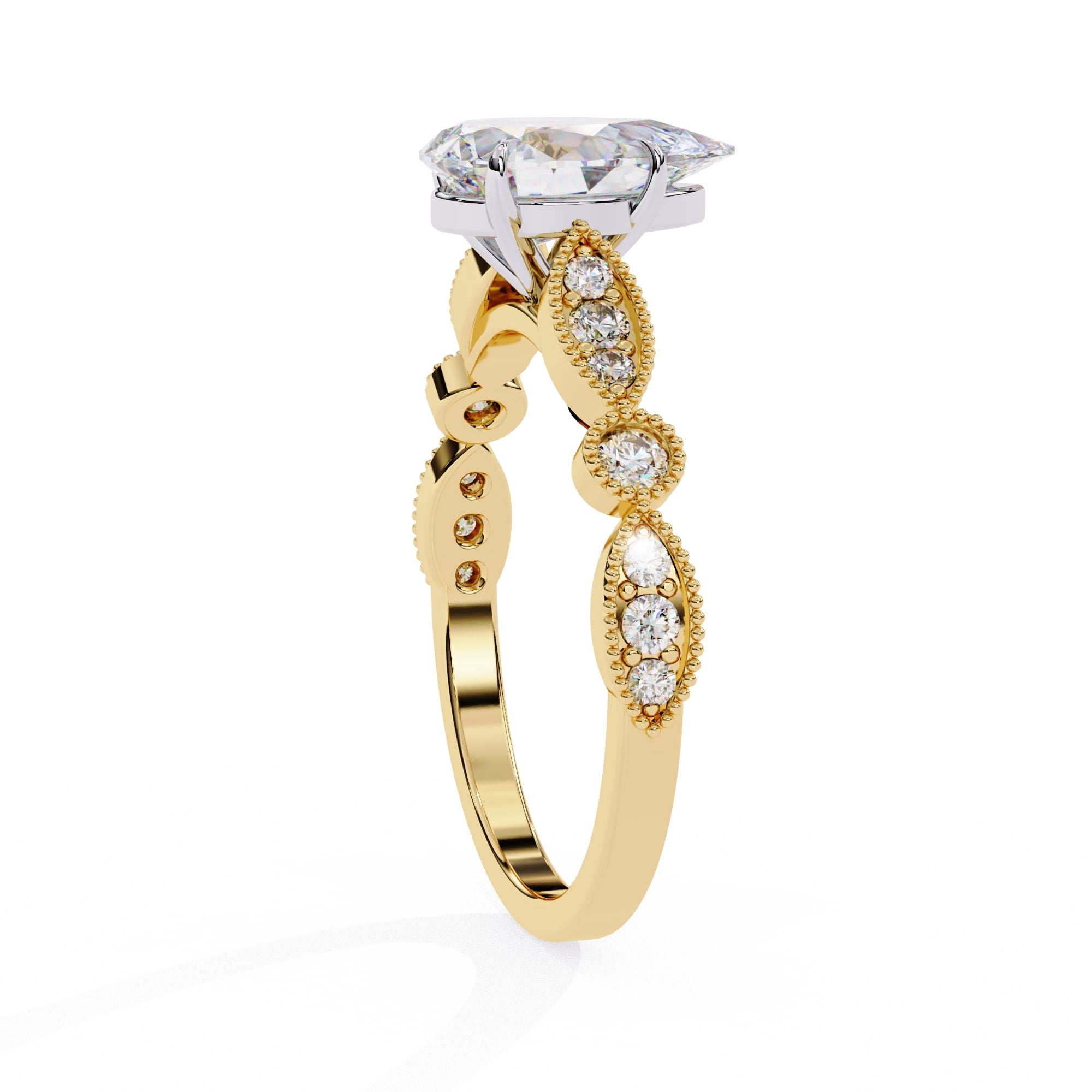 Radiant Central Stone Diamond Ring with Shimmering Side Accents