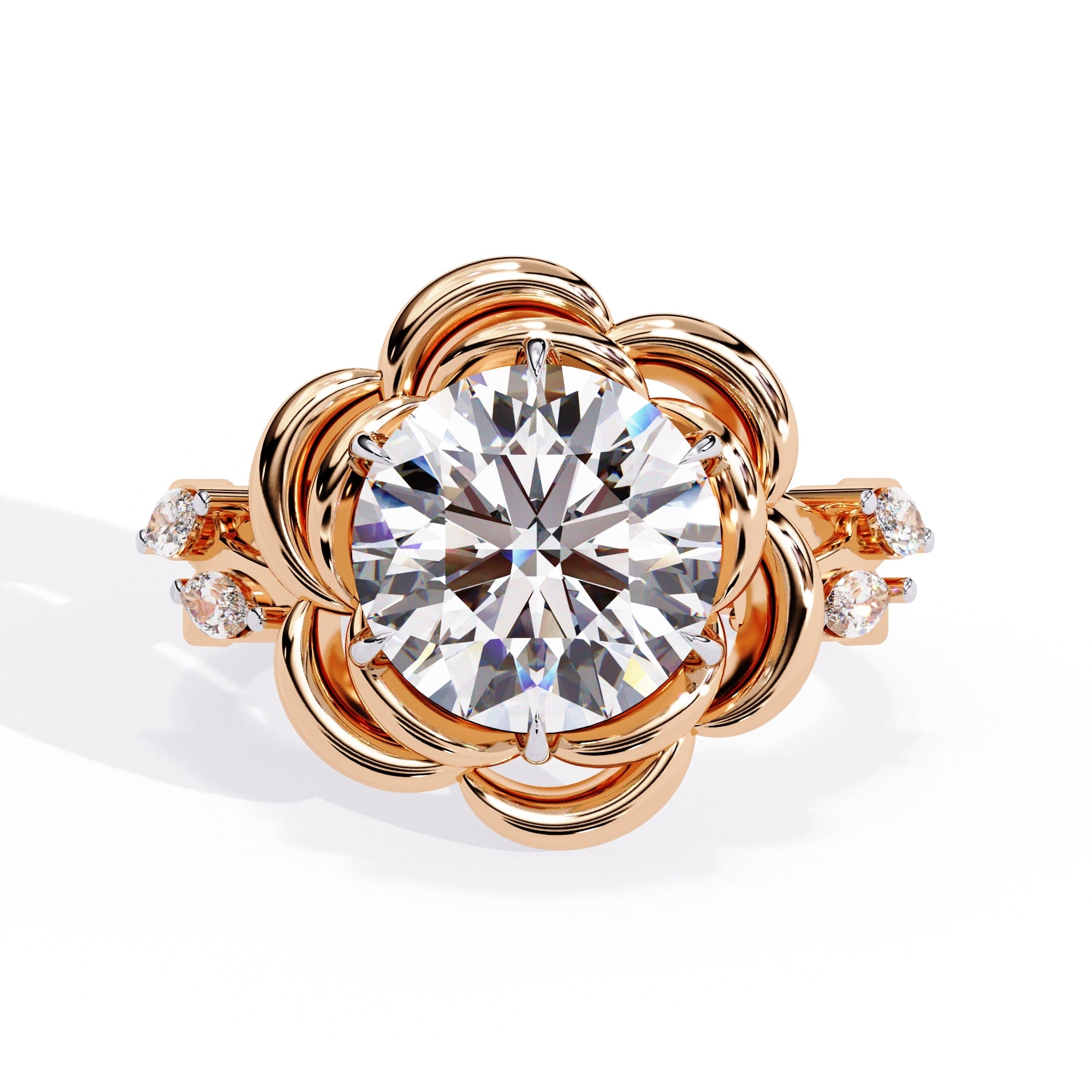 Radiant Central Stone Diamond Ring with Shimmering Side Accents