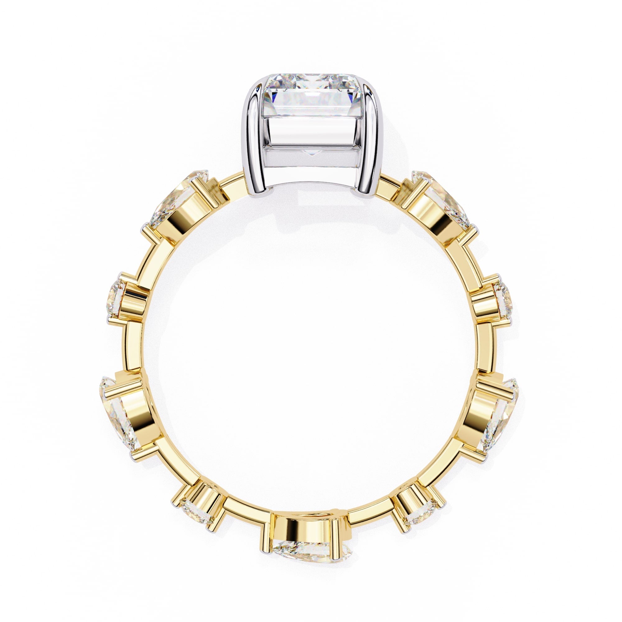 Radiant Central Stone Diamond Ring with Shimmering Side Accents