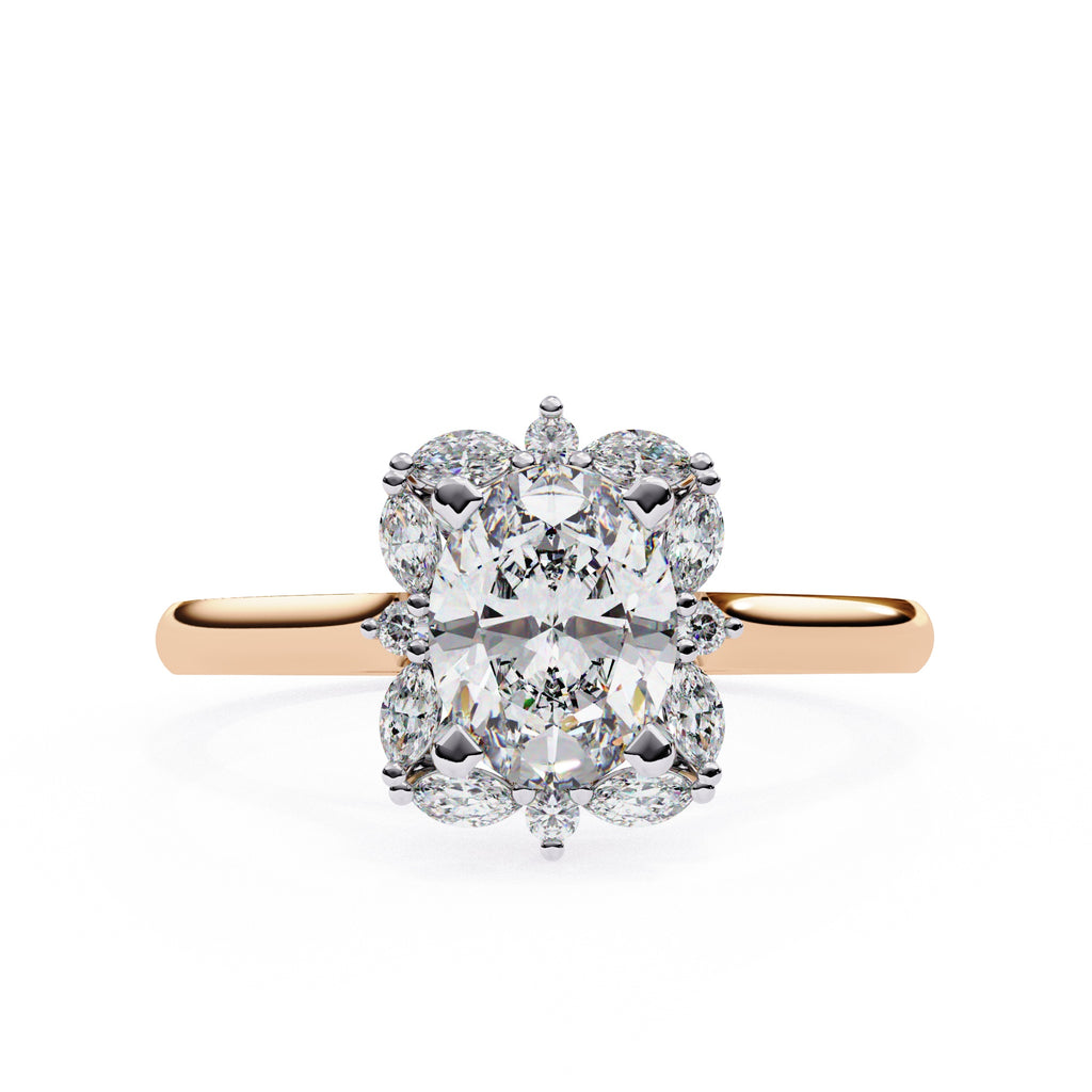 Radiant Central Stone Diamond Ring with Shimmering Side Accents