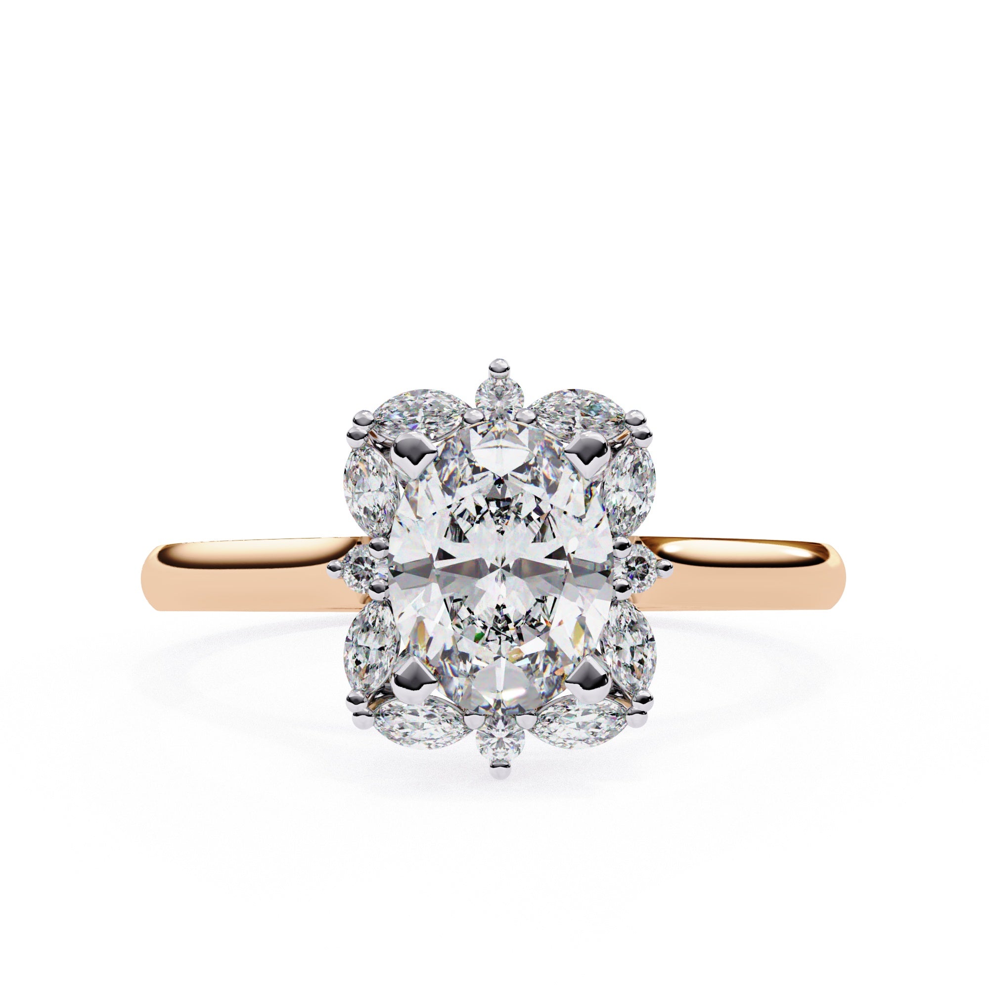 Radiant Central Stone Diamond Ring with Shimmering Side Accents