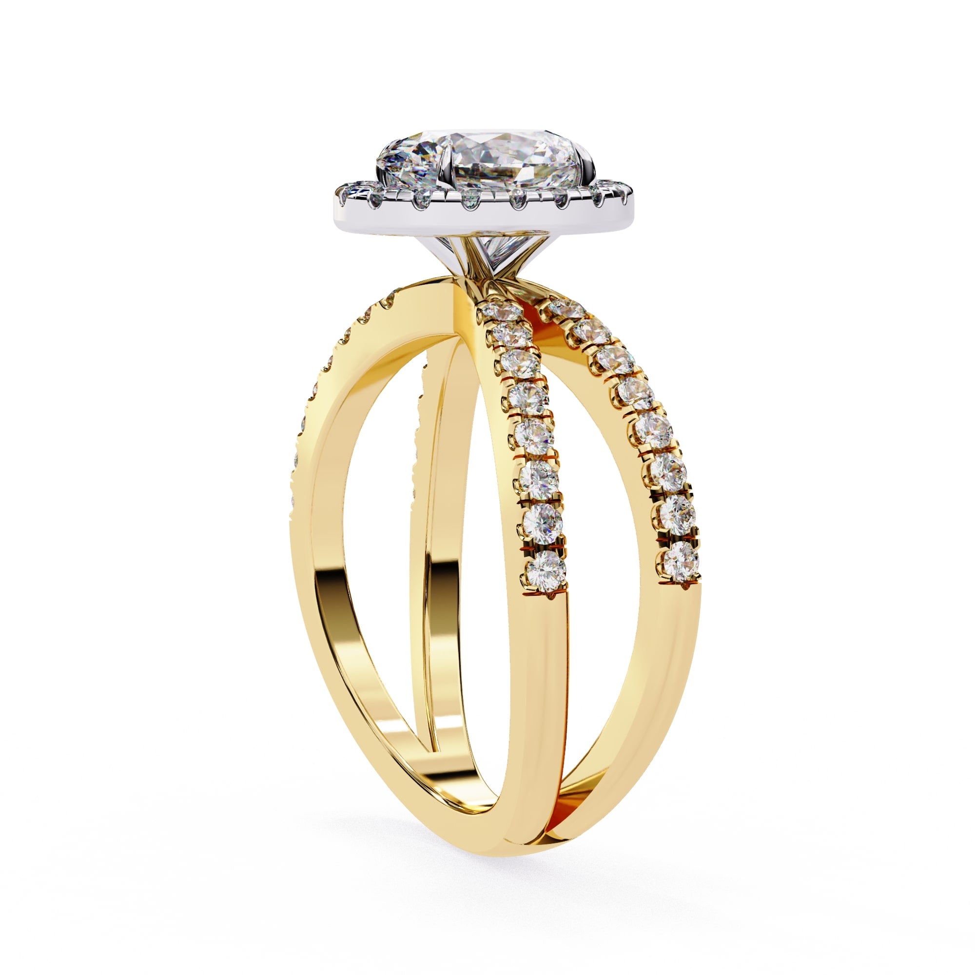 Radiant Central Stone Diamond Ring with Shimmering Side Accents