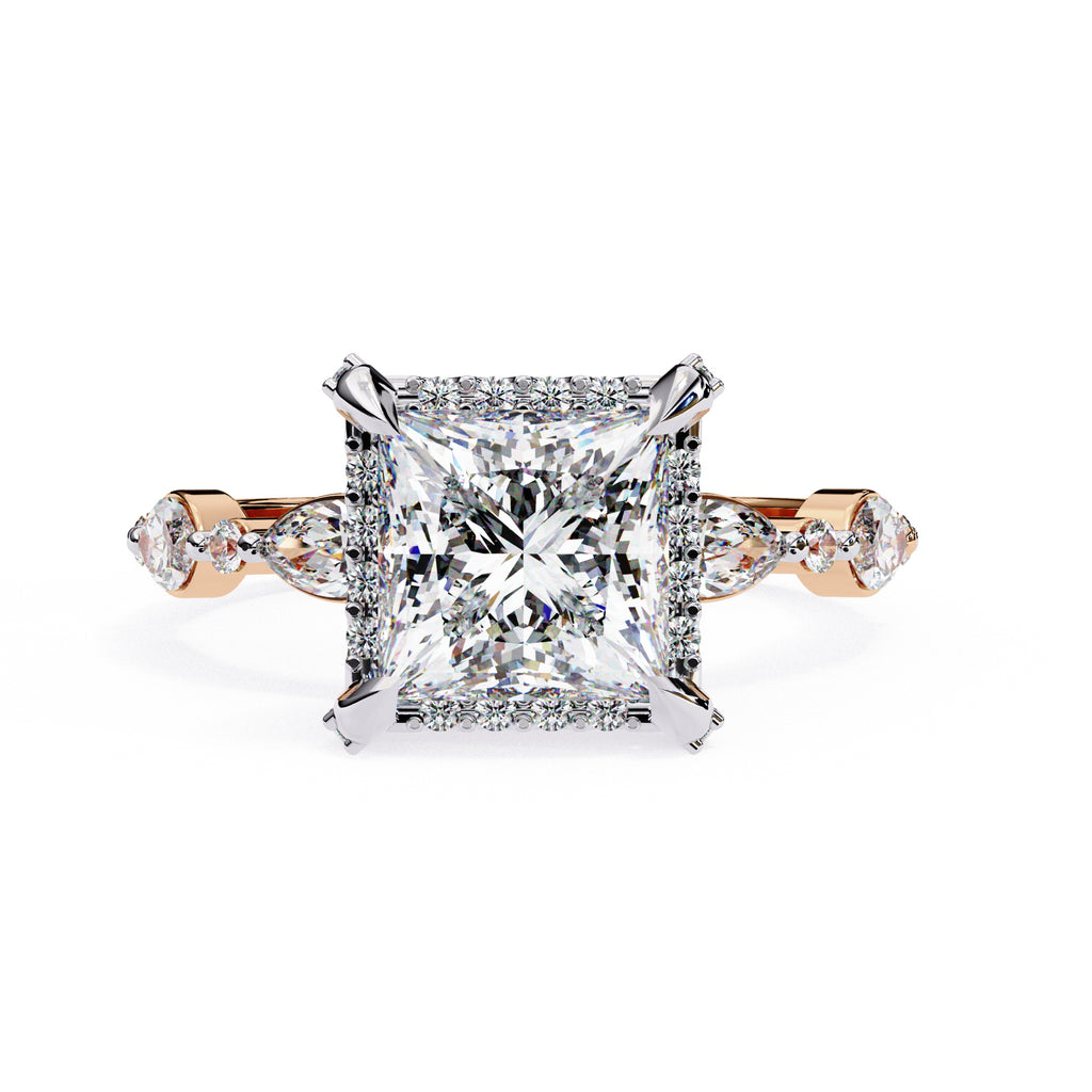 Radiant Central Stone Diamond Ring with Shimmering Side Accents