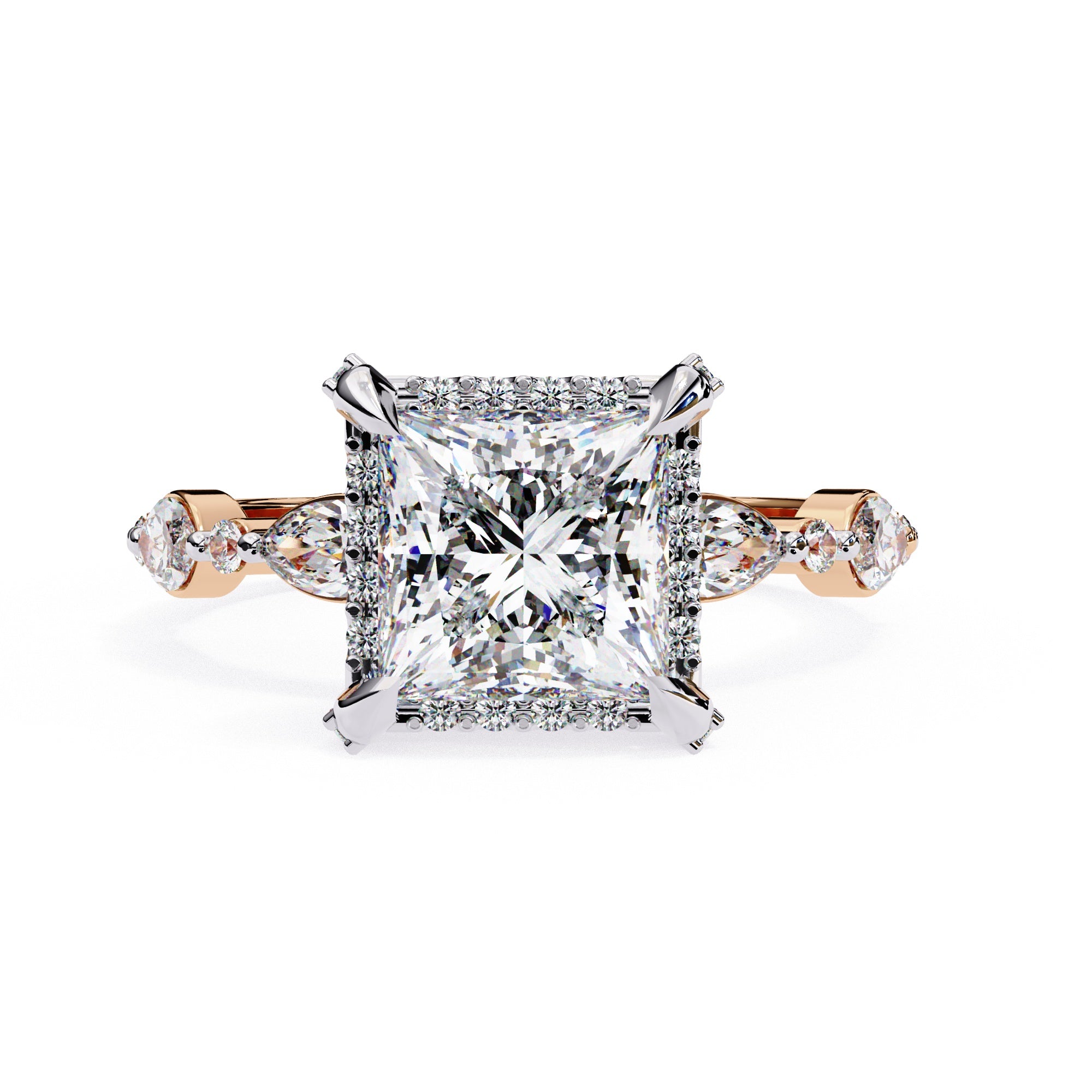 Radiant Central Stone Diamond Ring with Shimmering Side Accents