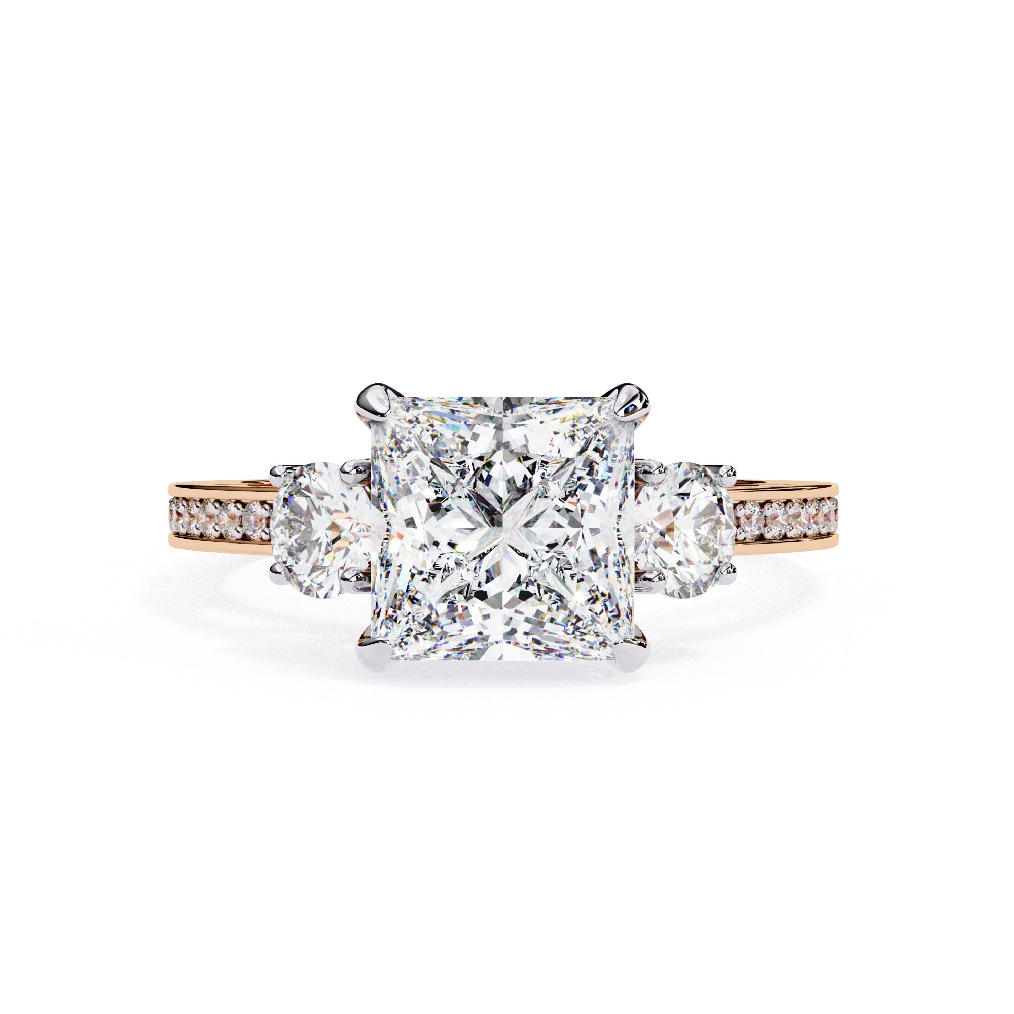 Elegant Diamond Central Stone Ring with Shimmering Side Accents