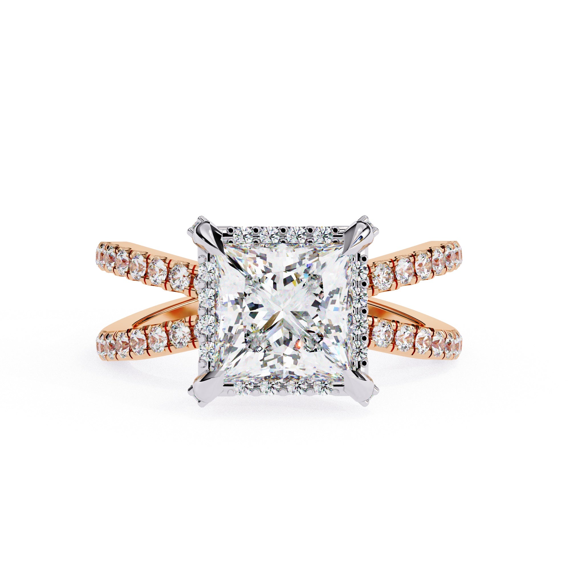Radiant Central Stone Diamond Elegance Ring