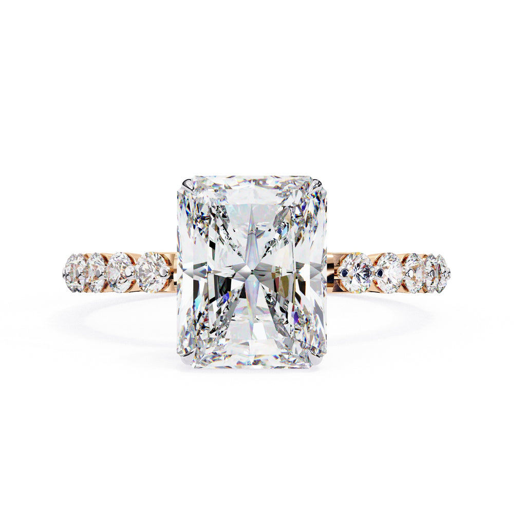 Radiant Central Stone Diamond Ring with Shimmering Accents