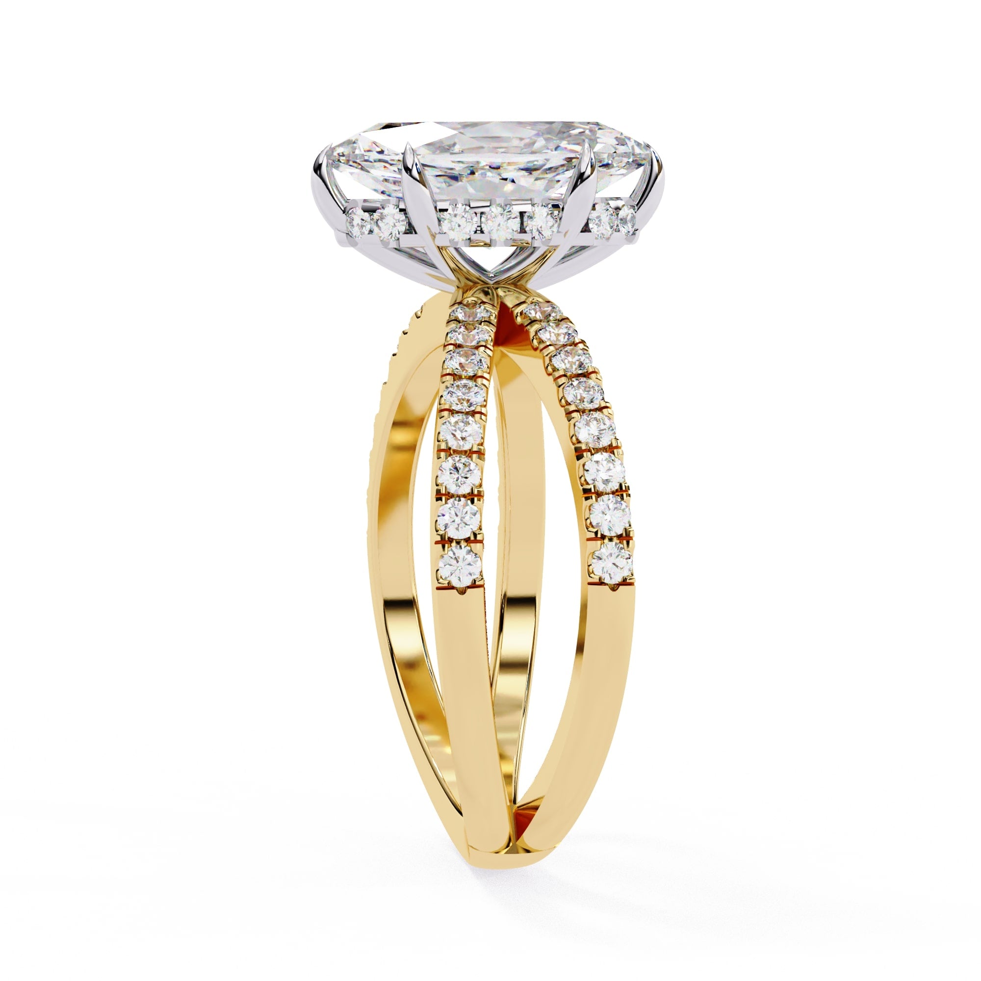 Radiant Central Stone Diamond Ring with Shimmering Side Accents