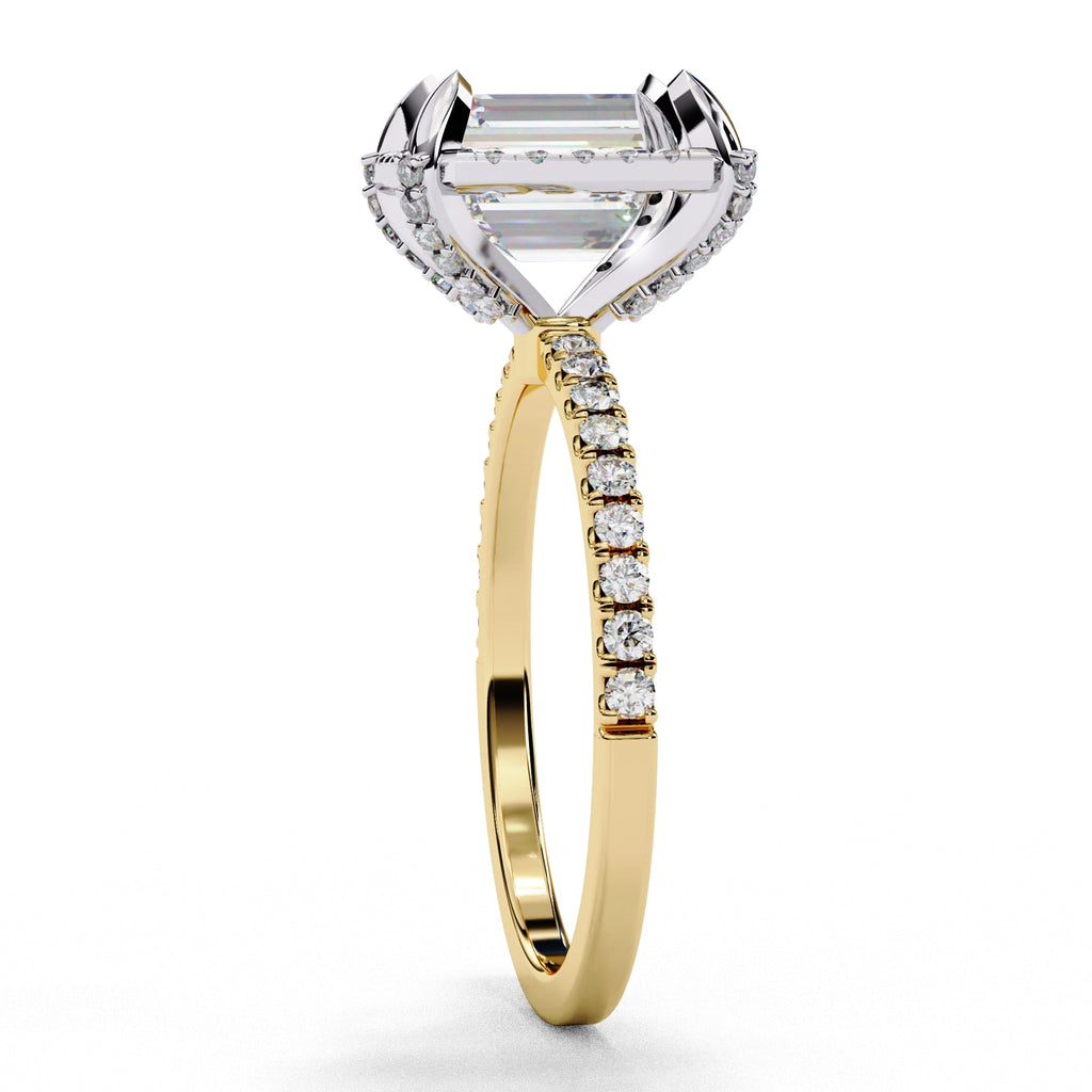 Radiant Central Stone Diamond Ring with Shimmering Side Accents