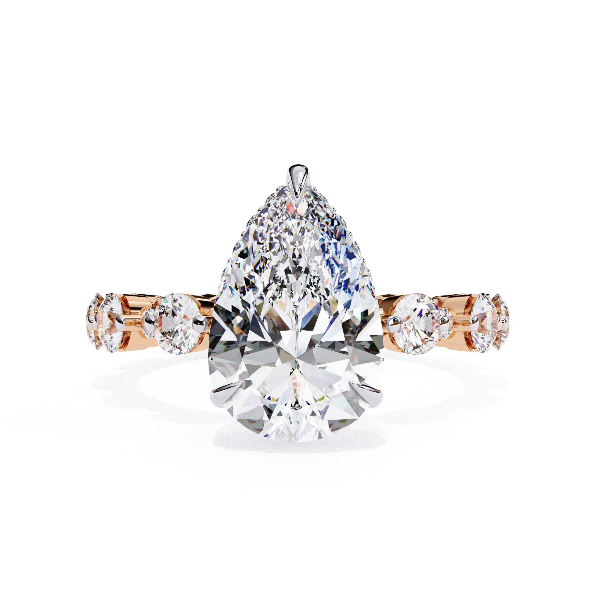 Radiant Central Stone Diamond Ring with Shimmering Side Accents