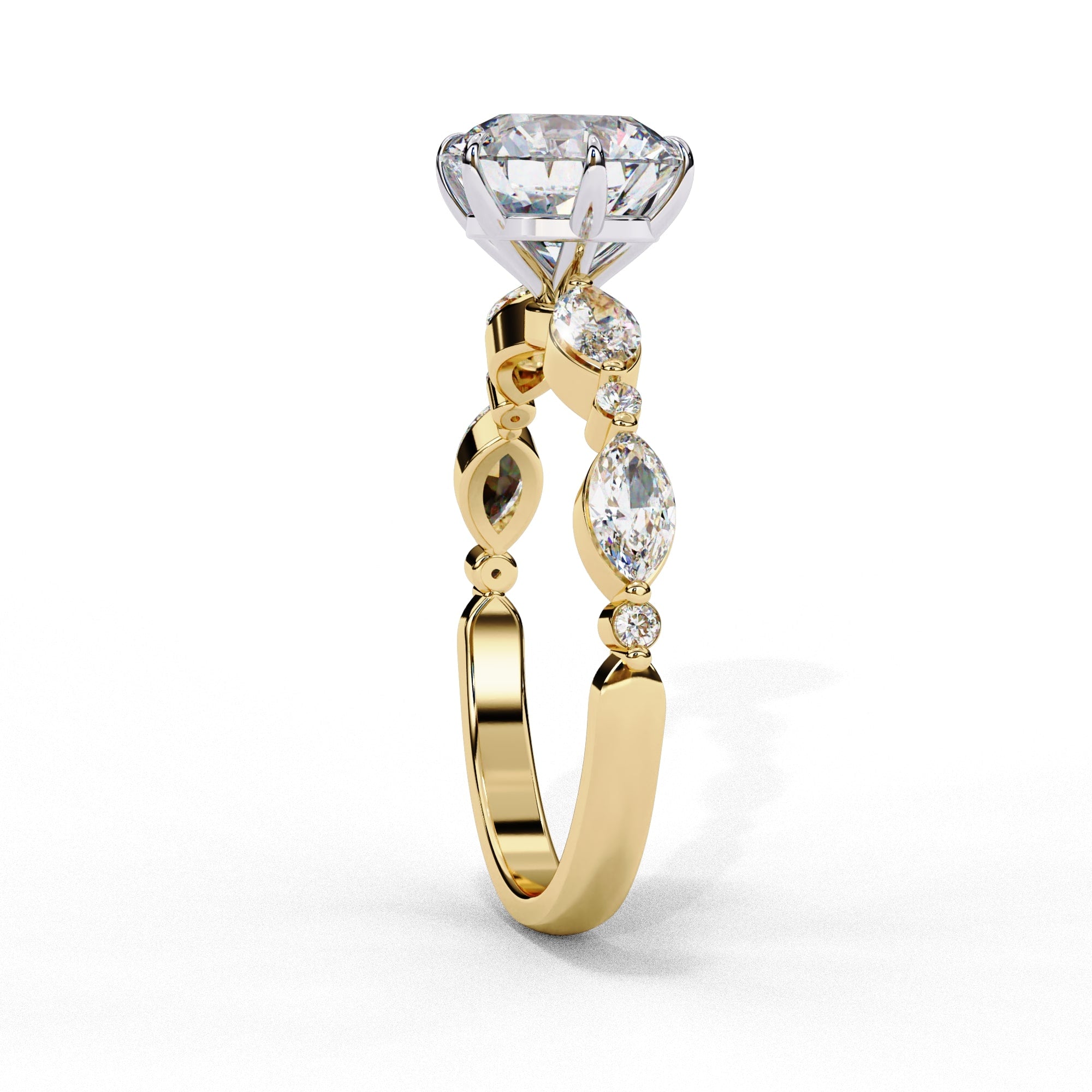 Radiant Central Stone Diamond Ring with Shimmering Side Accents