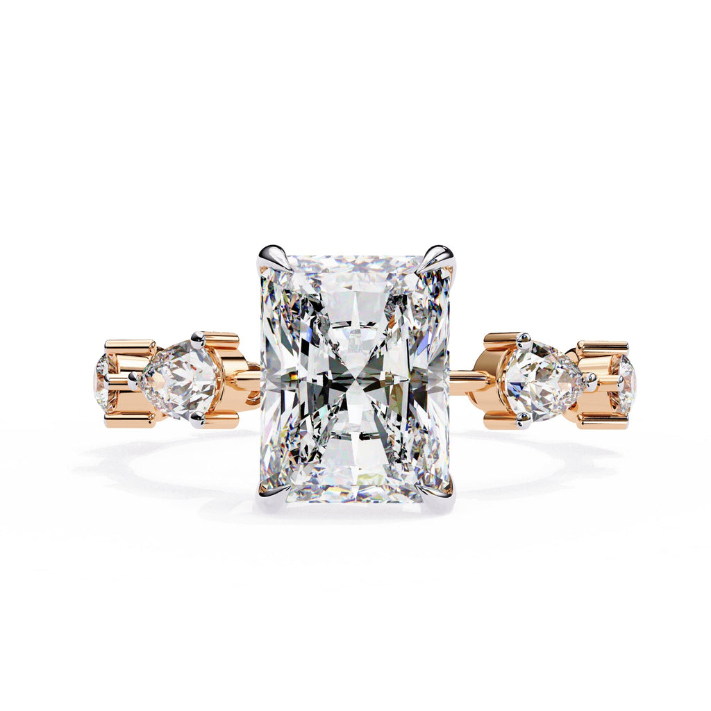 Radiant Central Stone Diamond Ring with Shimmering Side Accents