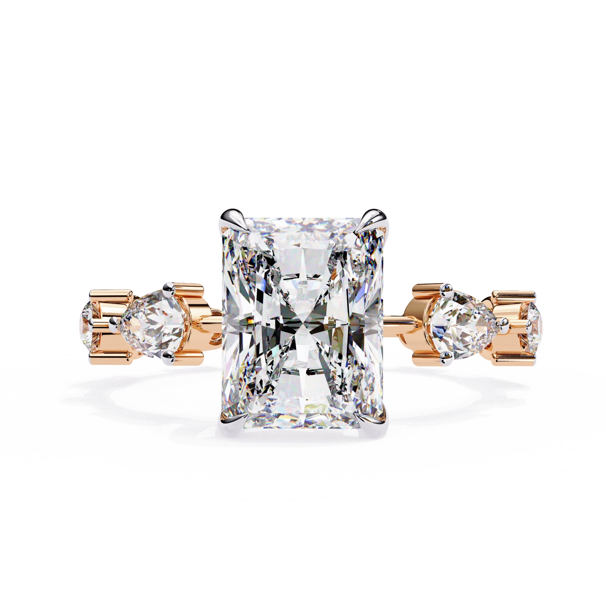 Radiant Central Stone Diamond Ring with Shimmering Side Accents