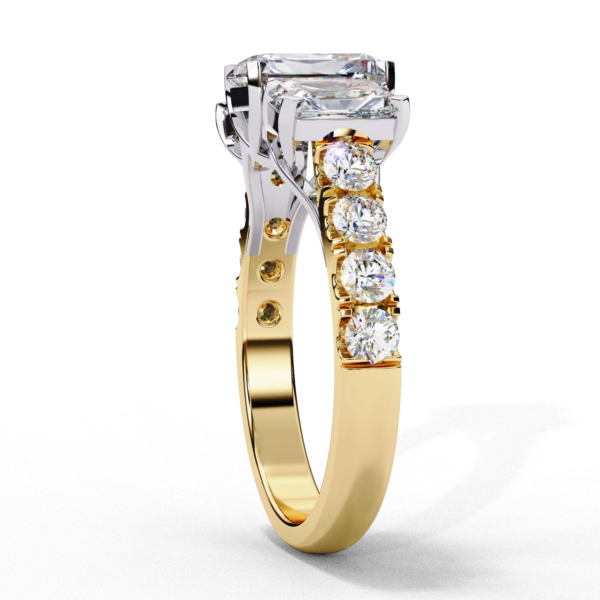 Radiant Multi-Stone Diamond Ring with Brilliant Side Accents