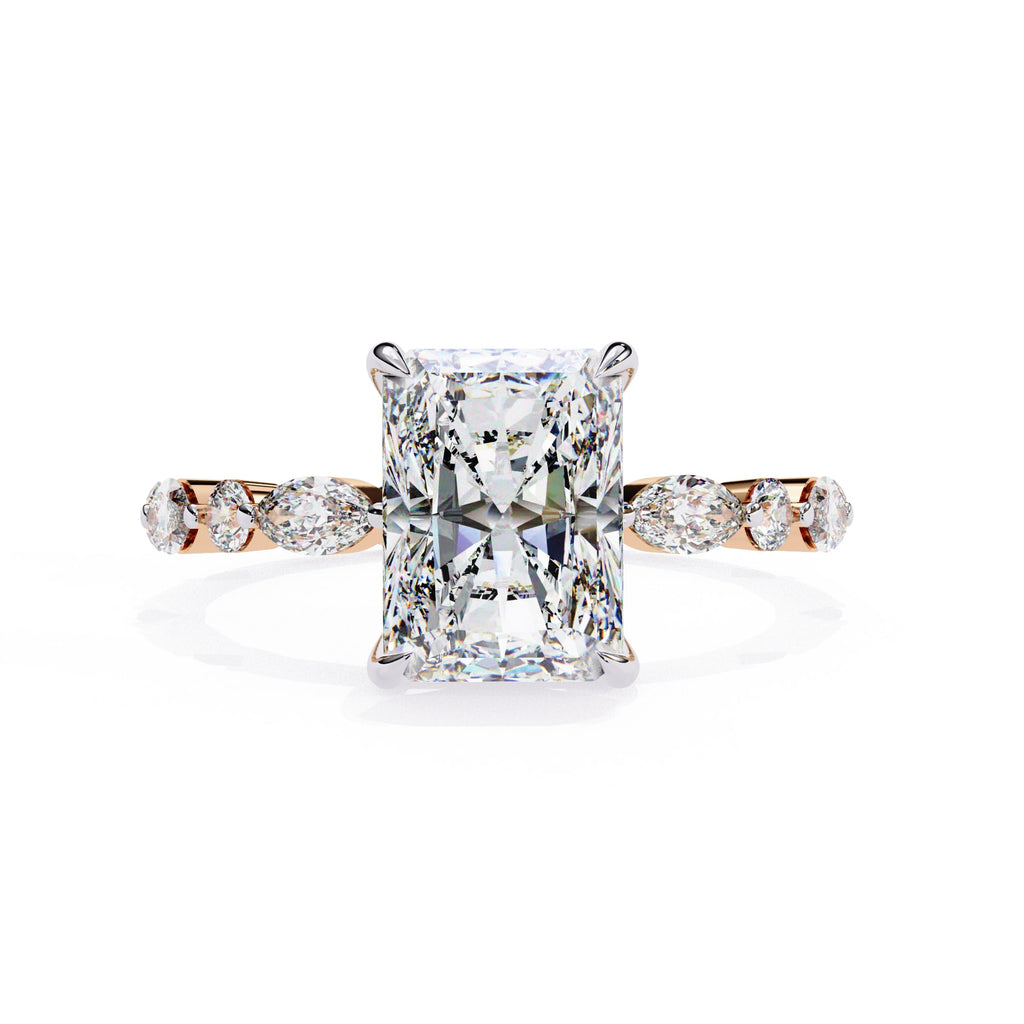 Radiant Central Stone Diamond Ring with Shimmering Side Accents