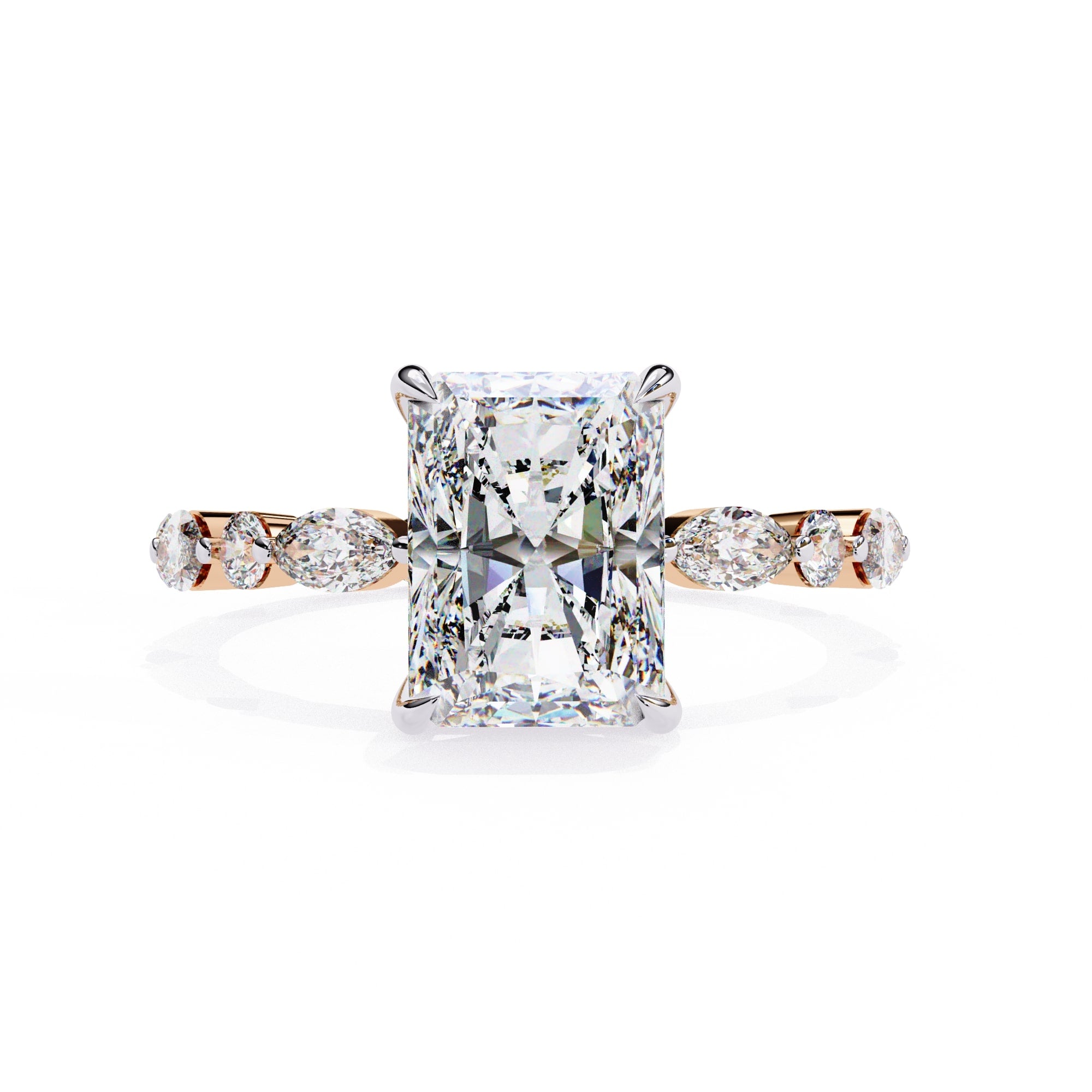 Radiant Central Stone Diamond Ring with Shimmering Side Accents