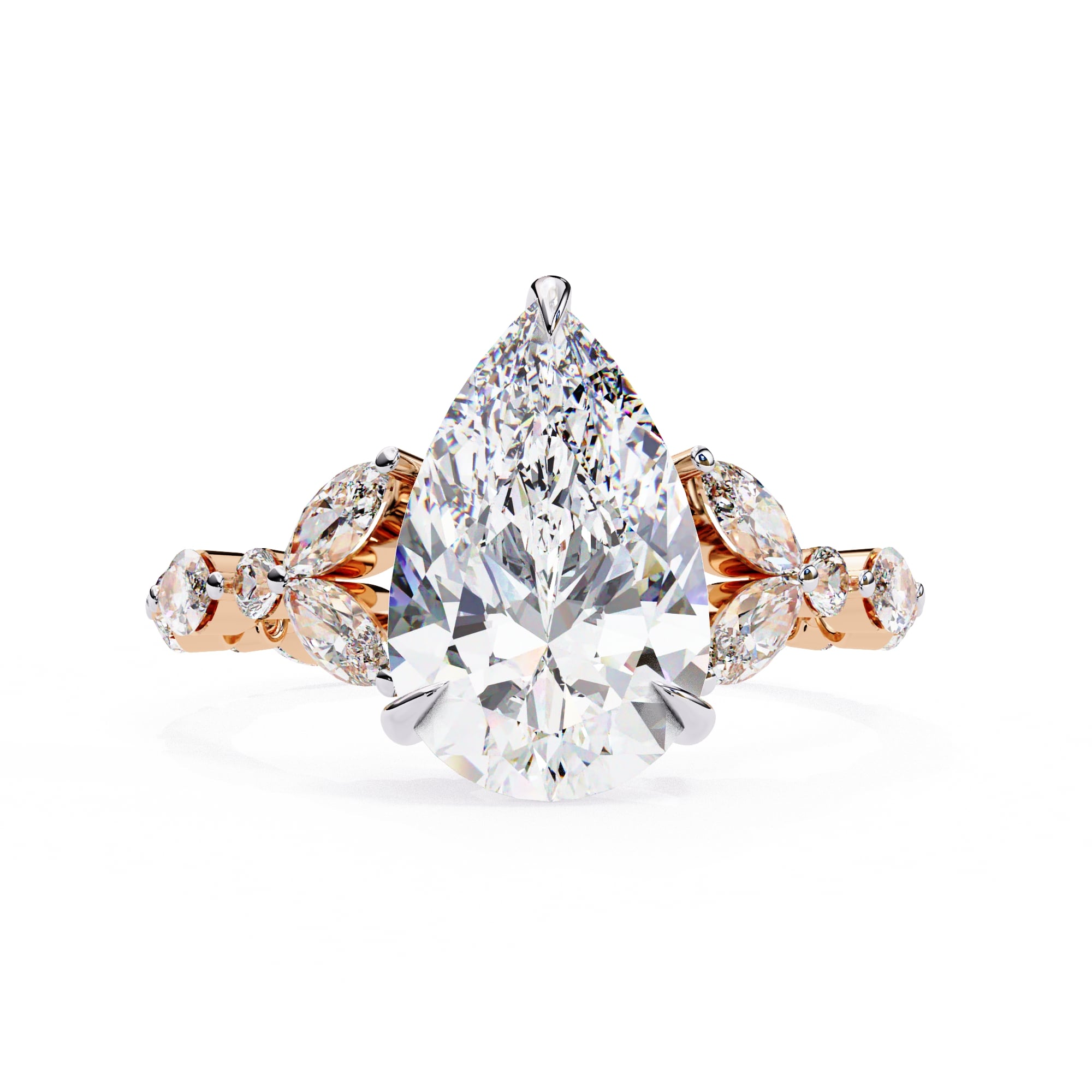 Radiant Central Stone Diamond Ring with Shimmering Side Accents