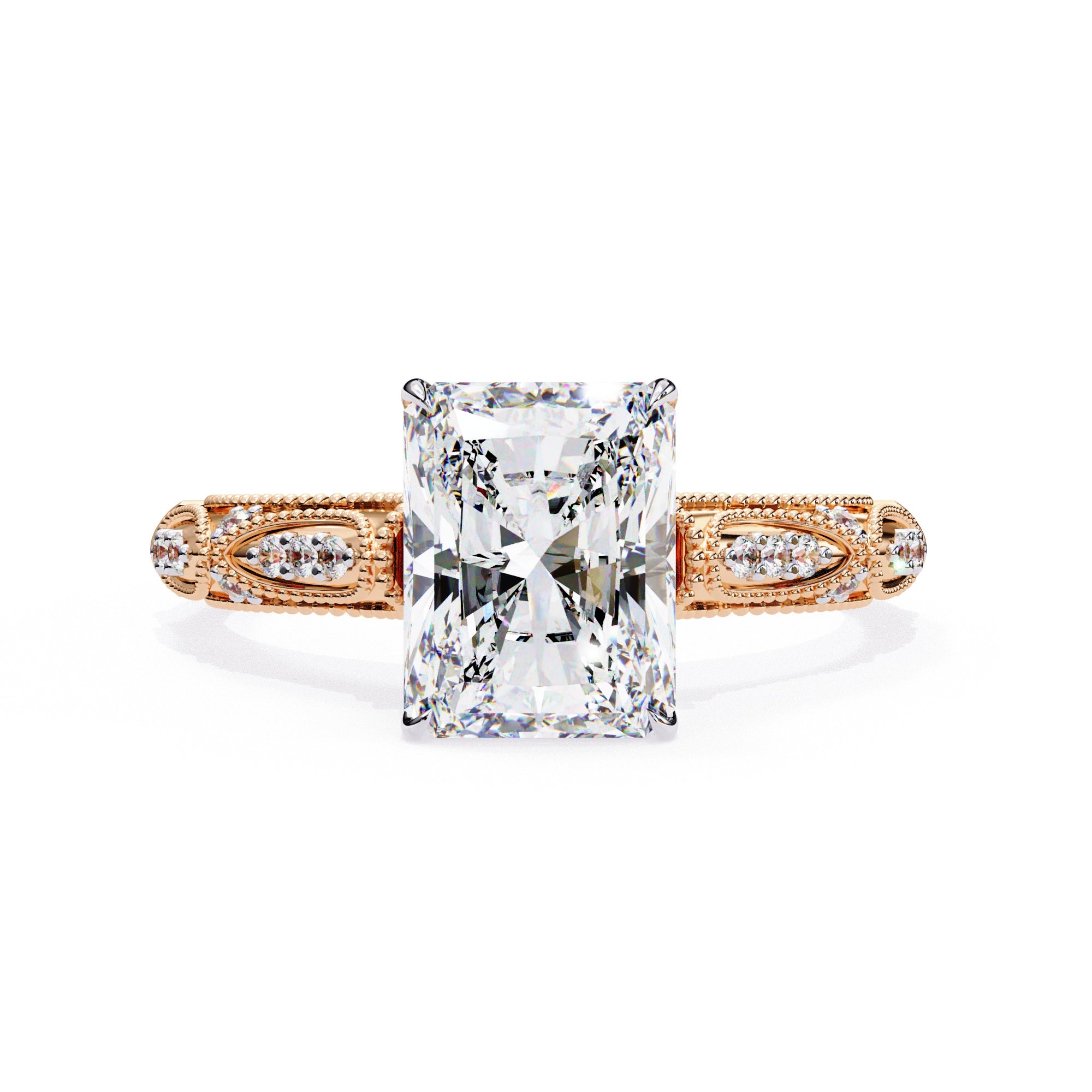 Radiant Solitaire Diamond Ring with Sparkling Side Stone Accents