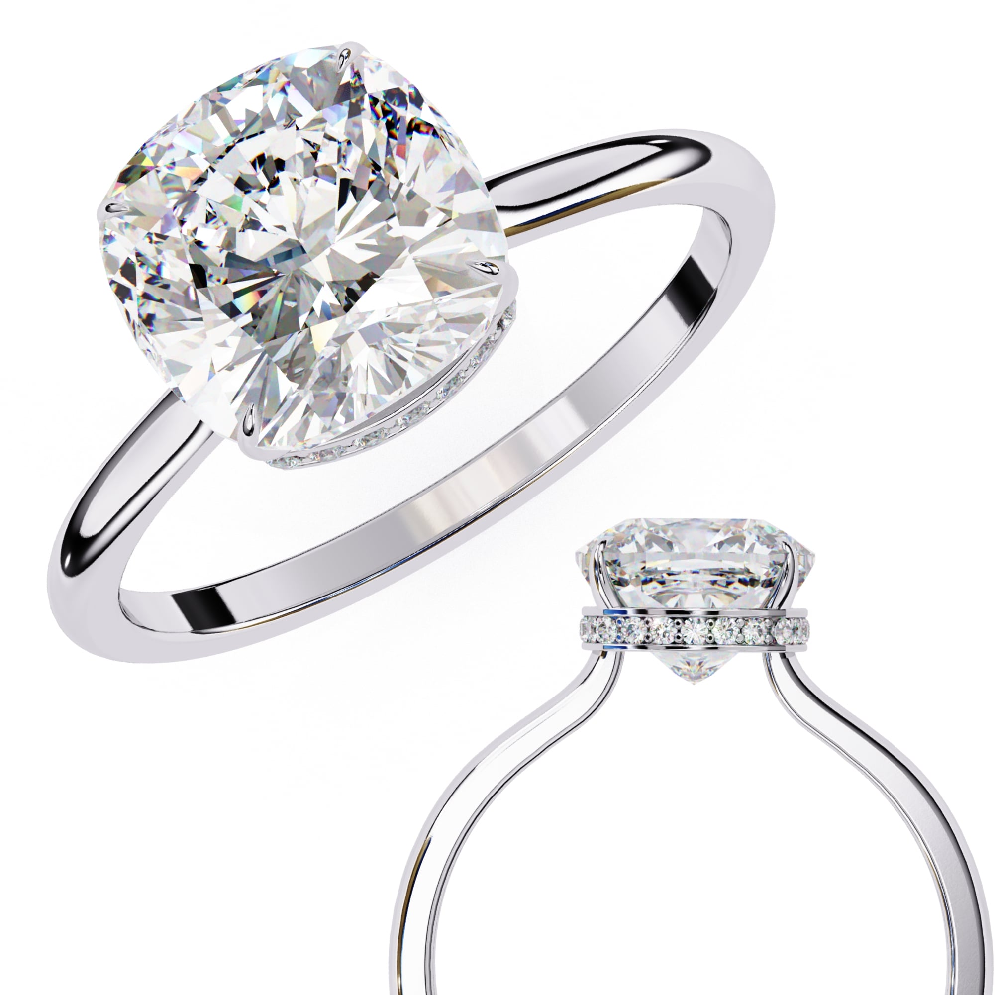 Radiant Central Stone Diamond Ring with Shimmering Side Accents