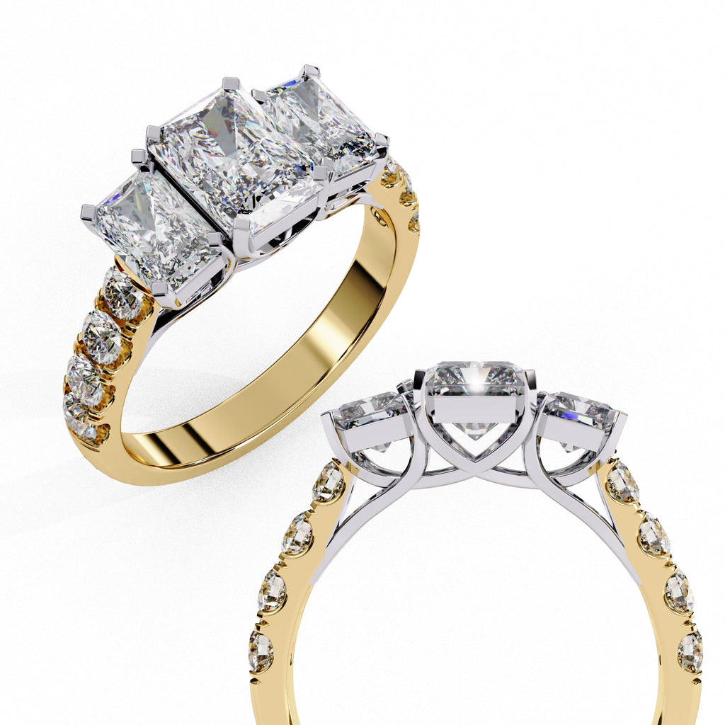 Radiant Multi-Stone Diamond Ring with Brilliant Side Accents