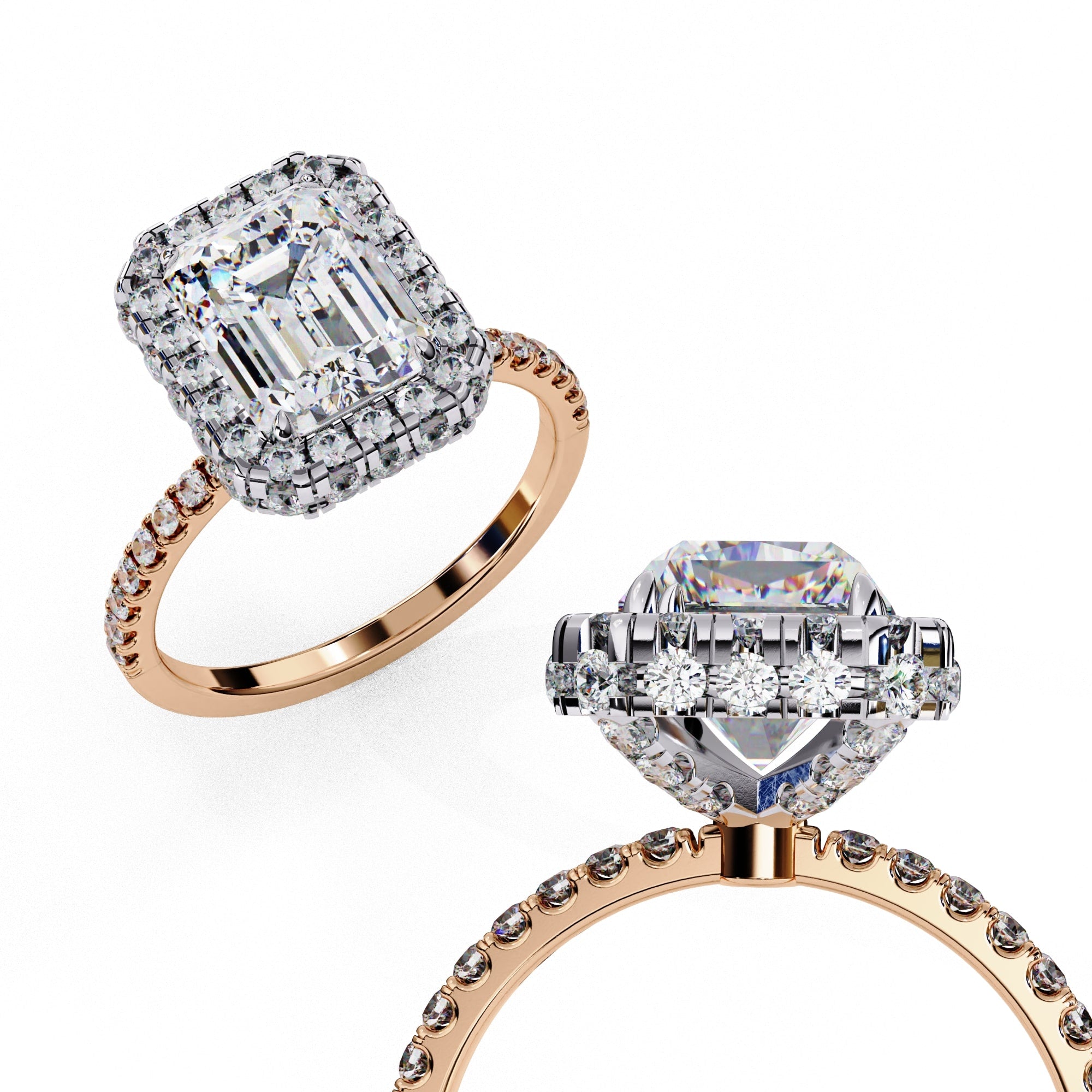 Radiant Central Stone Diamond Ring with Shimmering Side Accents