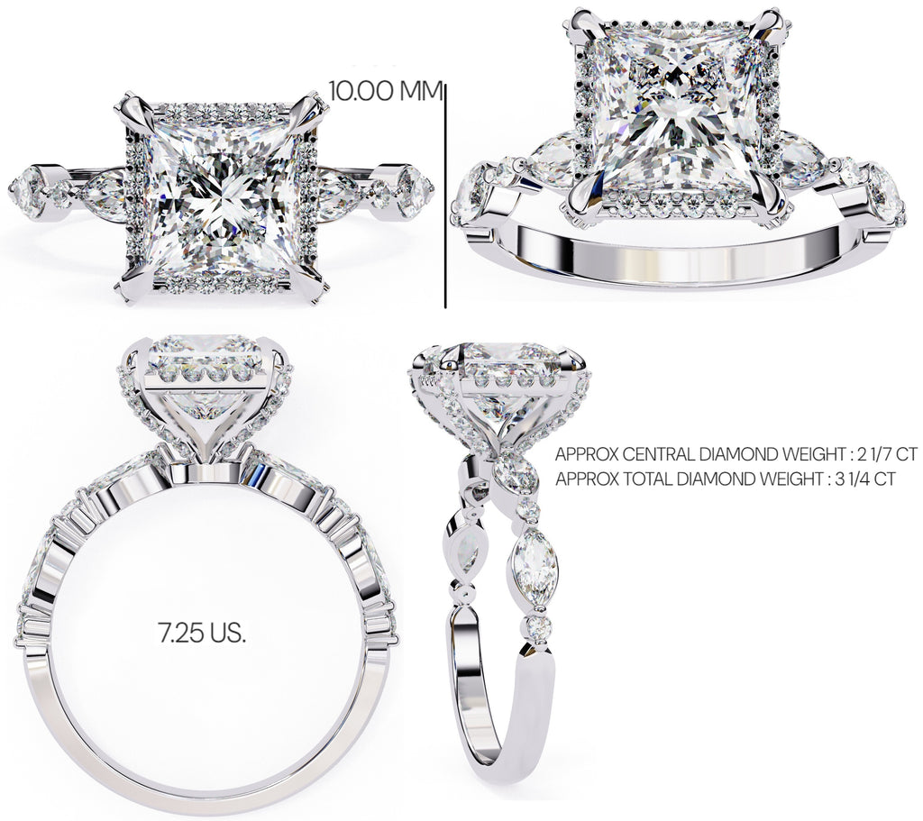 Radiant Central Stone Diamond Ring with Shimmering Side Accents
