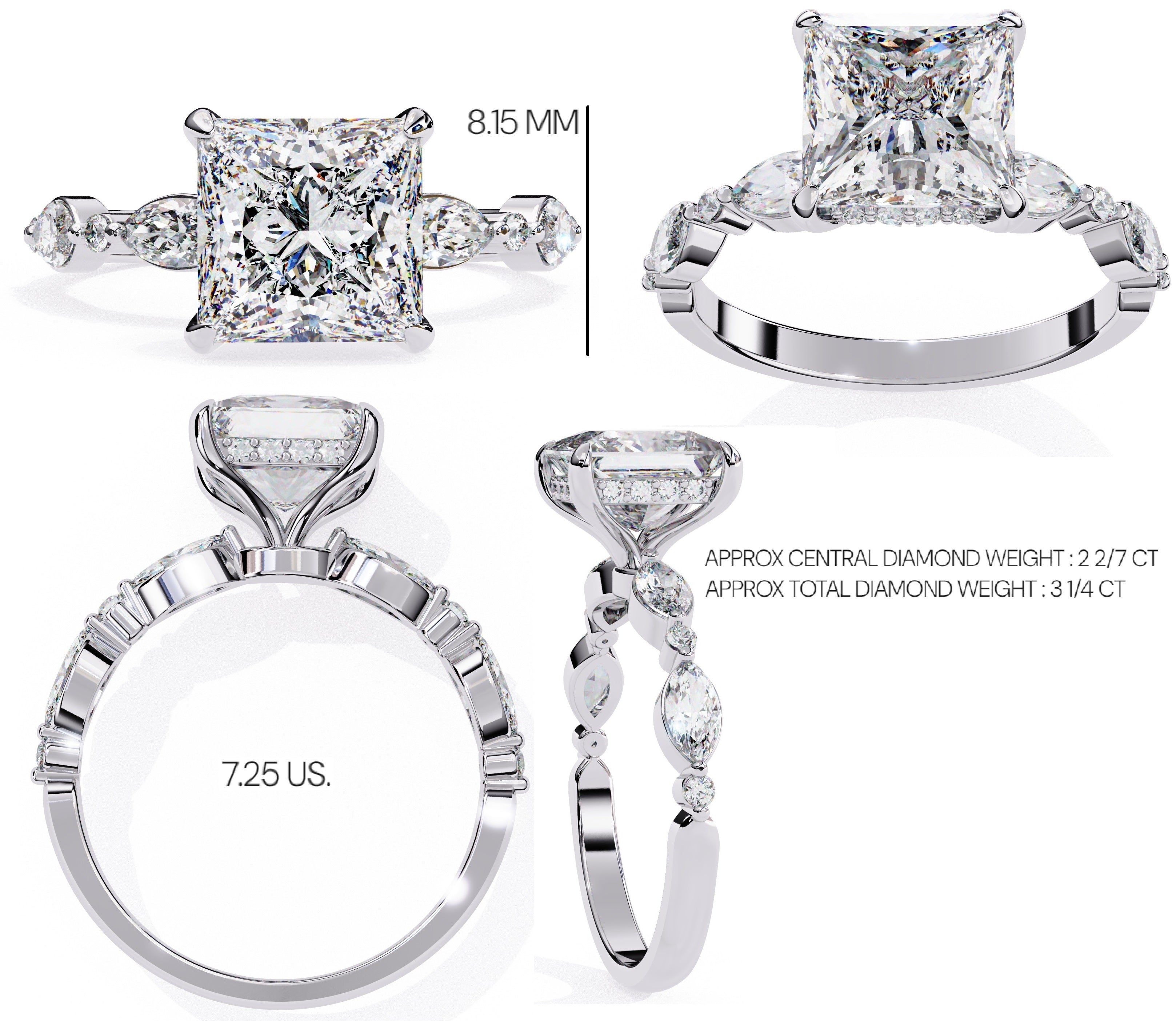 Elegant Central Stone Diamond Ring with Radiant Side Accents