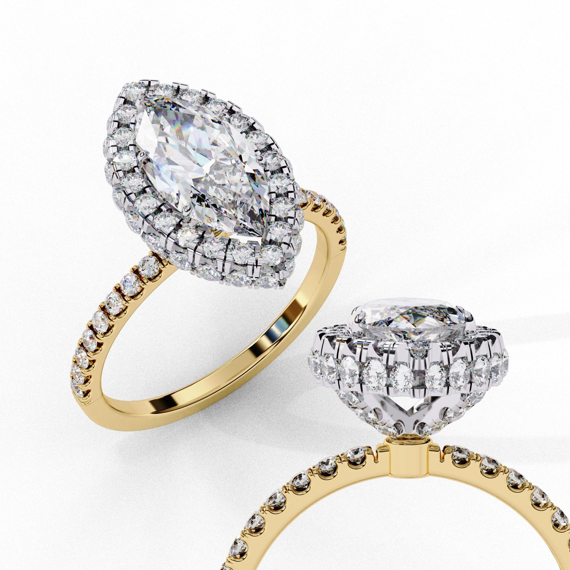 Radiant Diamond Cluster Central Stone Ring