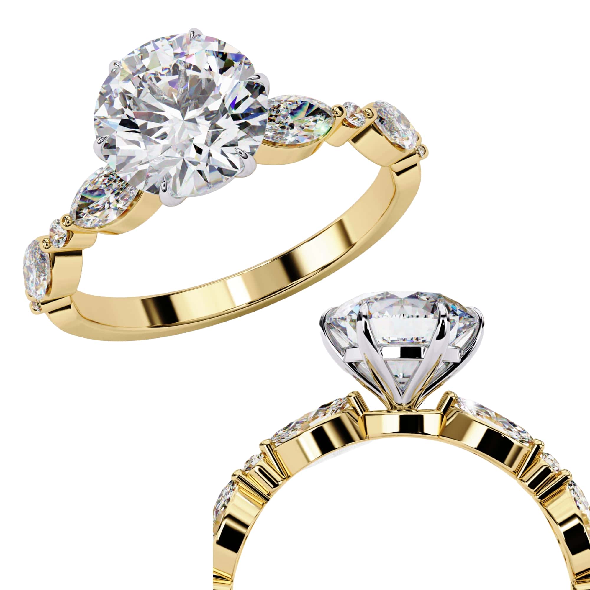 Radiant Central Stone Diamond Ring with Shimmering Side Accents
