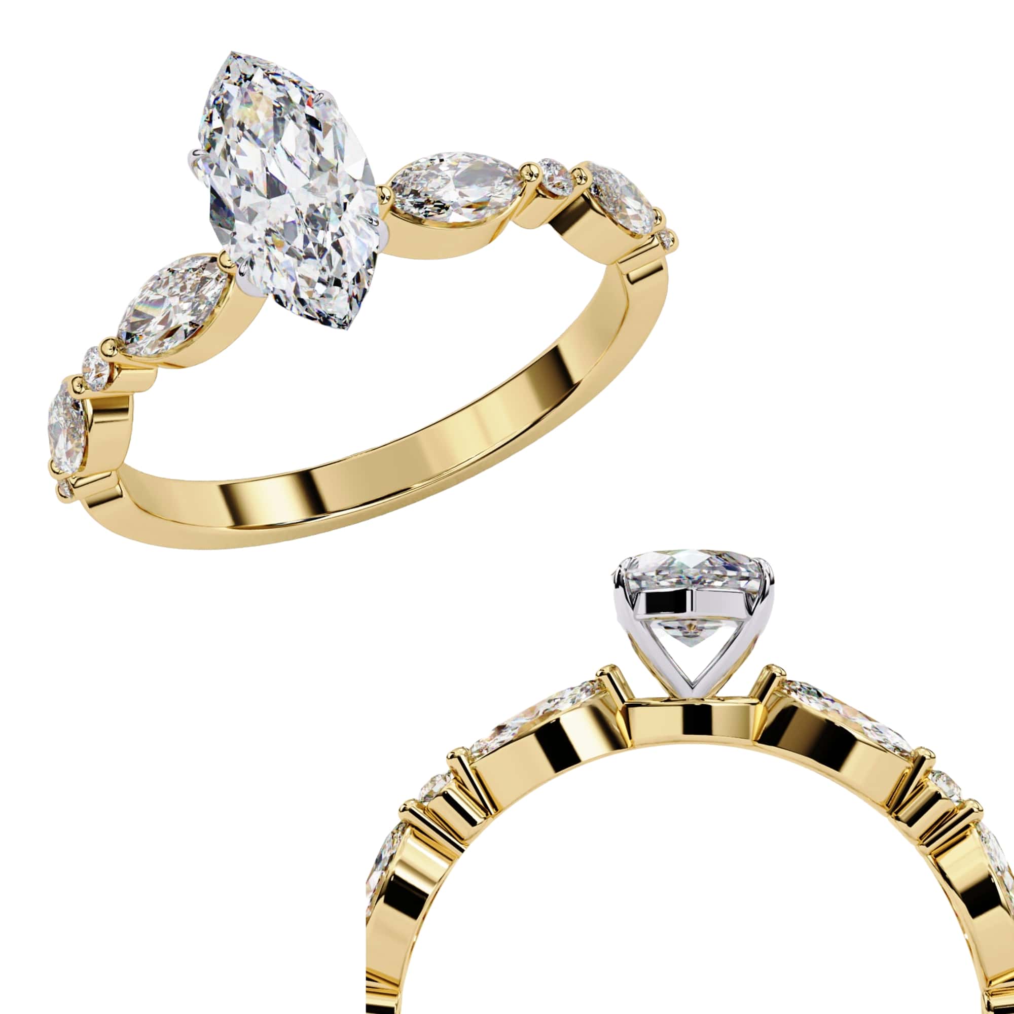 Elegant Central Stone Diamond Ring with Radiant Side Accents