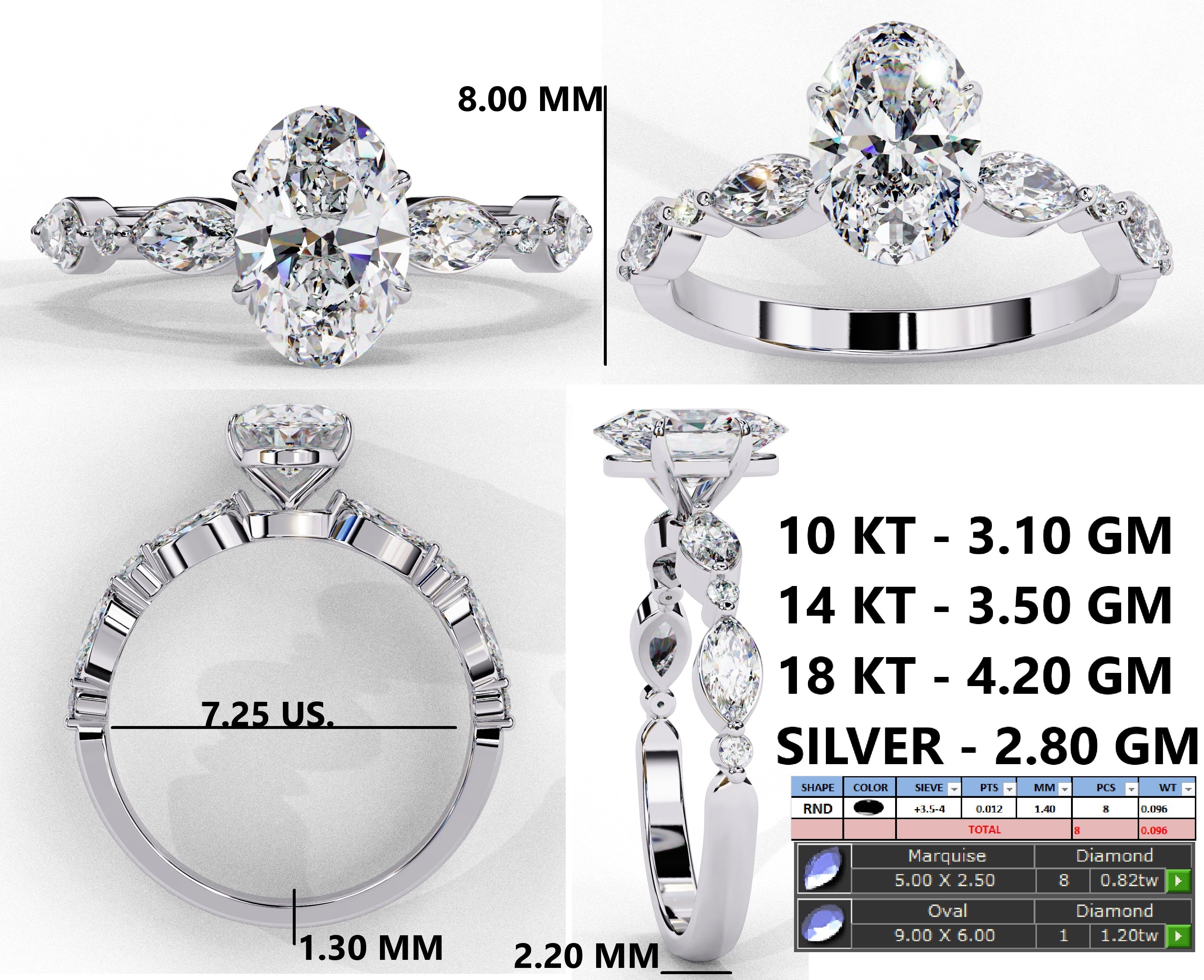 Radiant Central Stone Diamond Ring with Shimmering Side Accents
