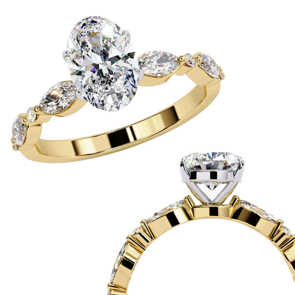 Radiant Central Stone Diamond Ring with Shimmering Side Accents