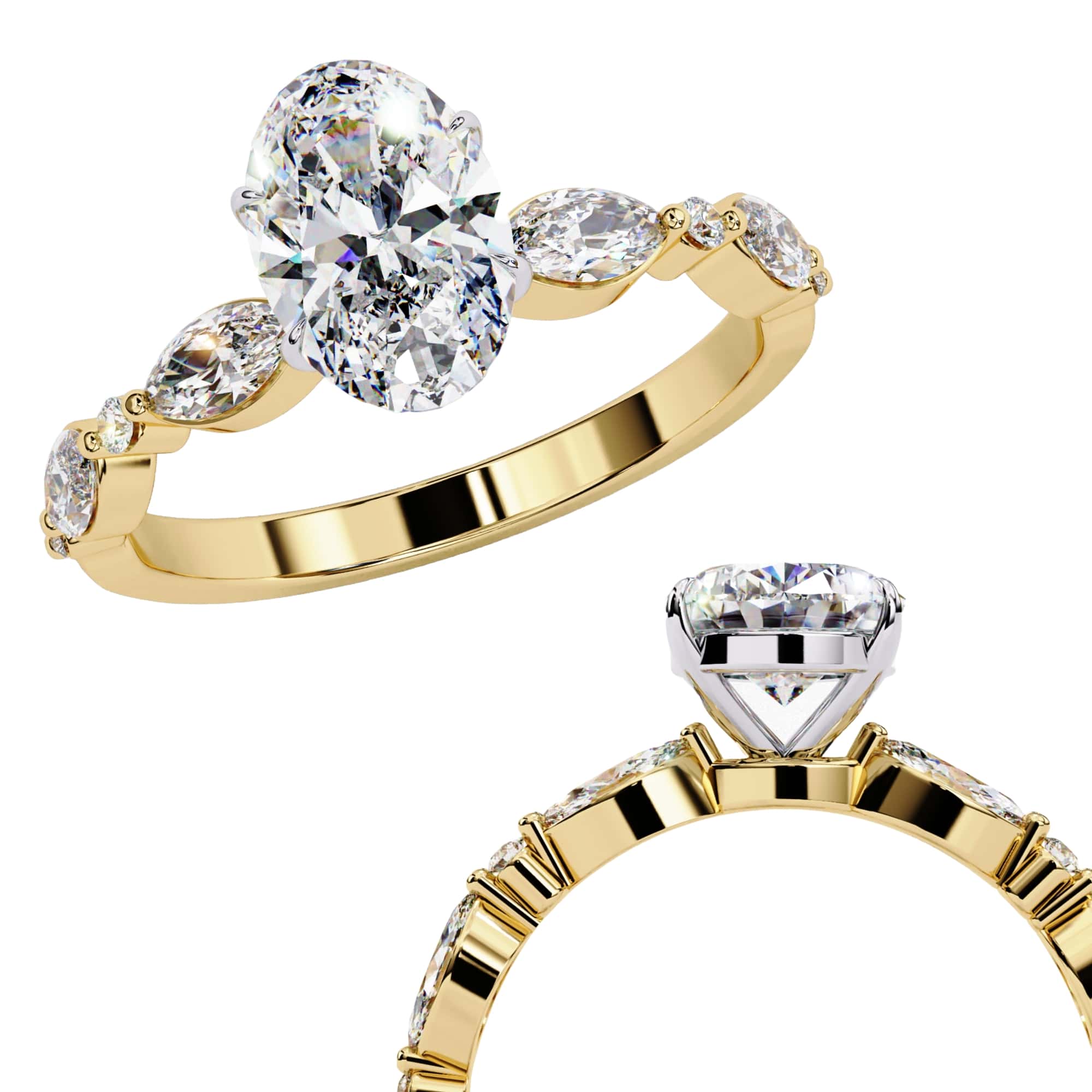 Radiant Central Stone Diamond Ring with Shimmering Side Accents