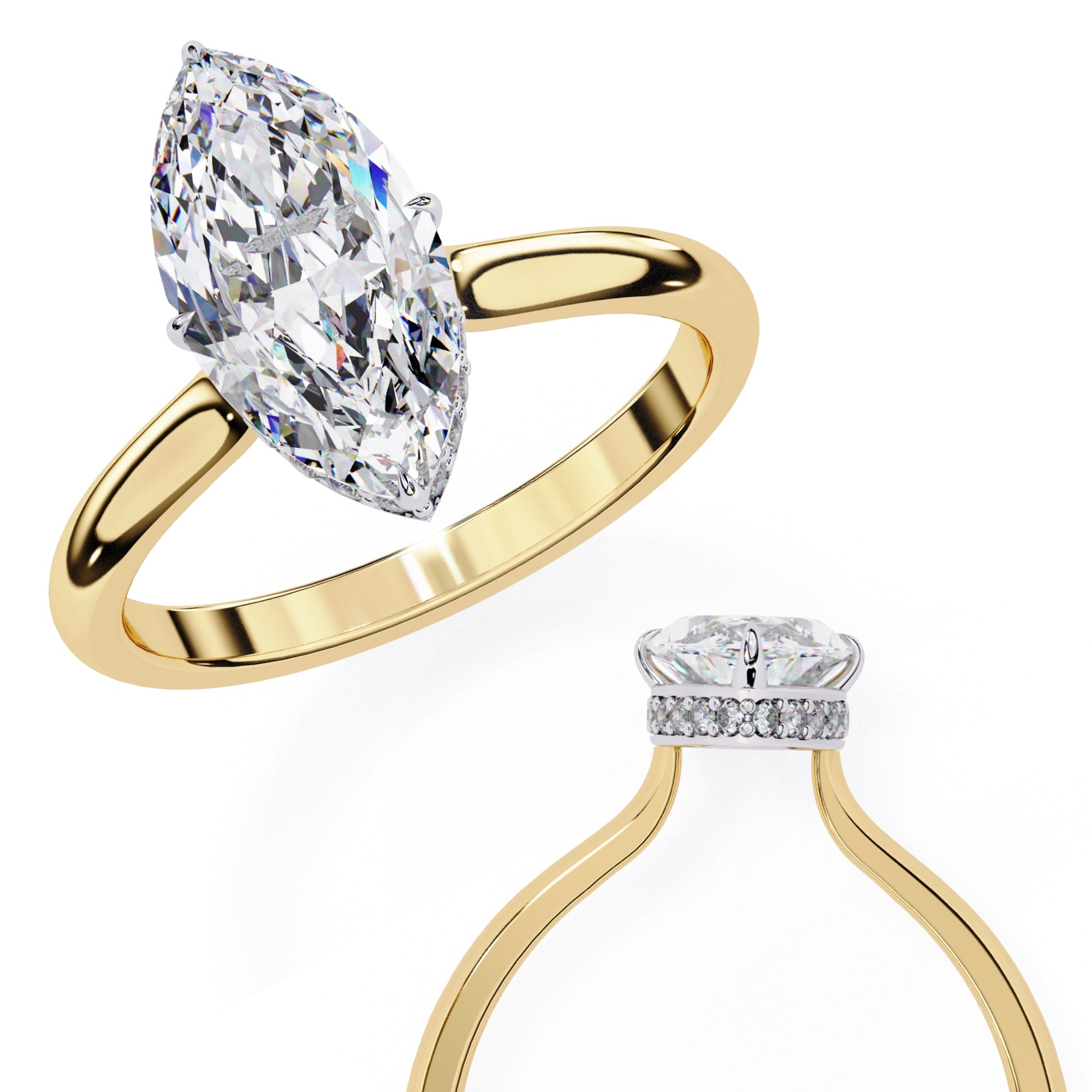 Radiant Central Stone Diamond Ring with Shimmering Side Accents