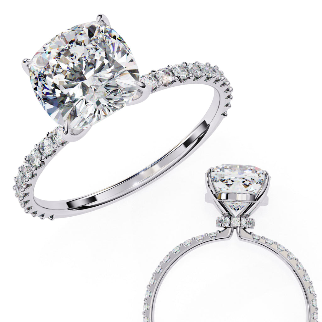Radiant Central Stone Diamond Ring with Shimmering Side Accents