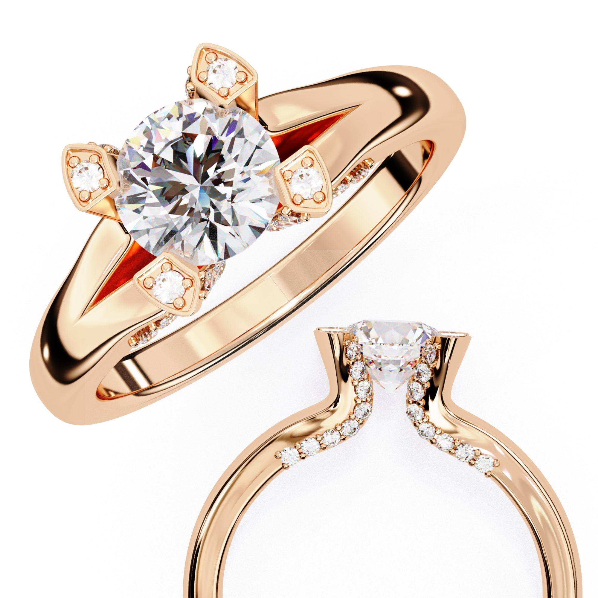 Elegant Diamond Central Stone Ring with Brilliant Side Accents