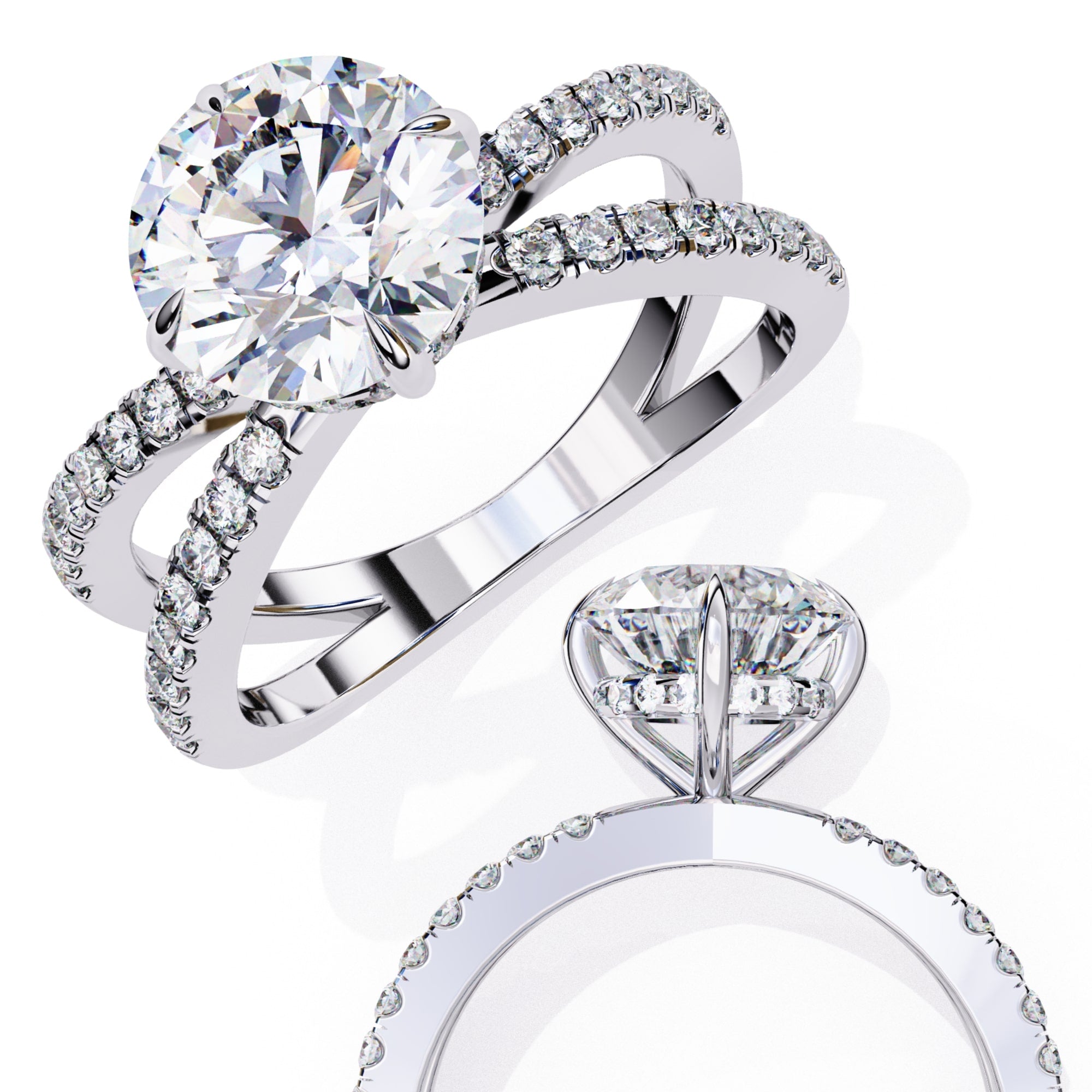 Radiant Central Stone Diamond Ring with Shimmering Side Accents