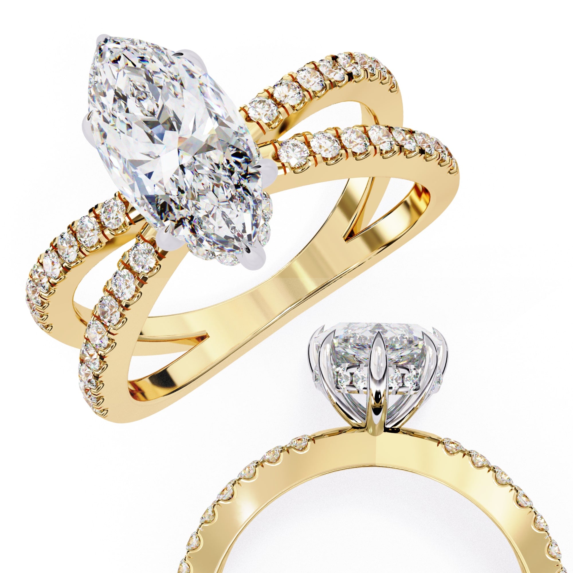 Radiant Central Stone Diamond Ring with Shimmering Side Accents