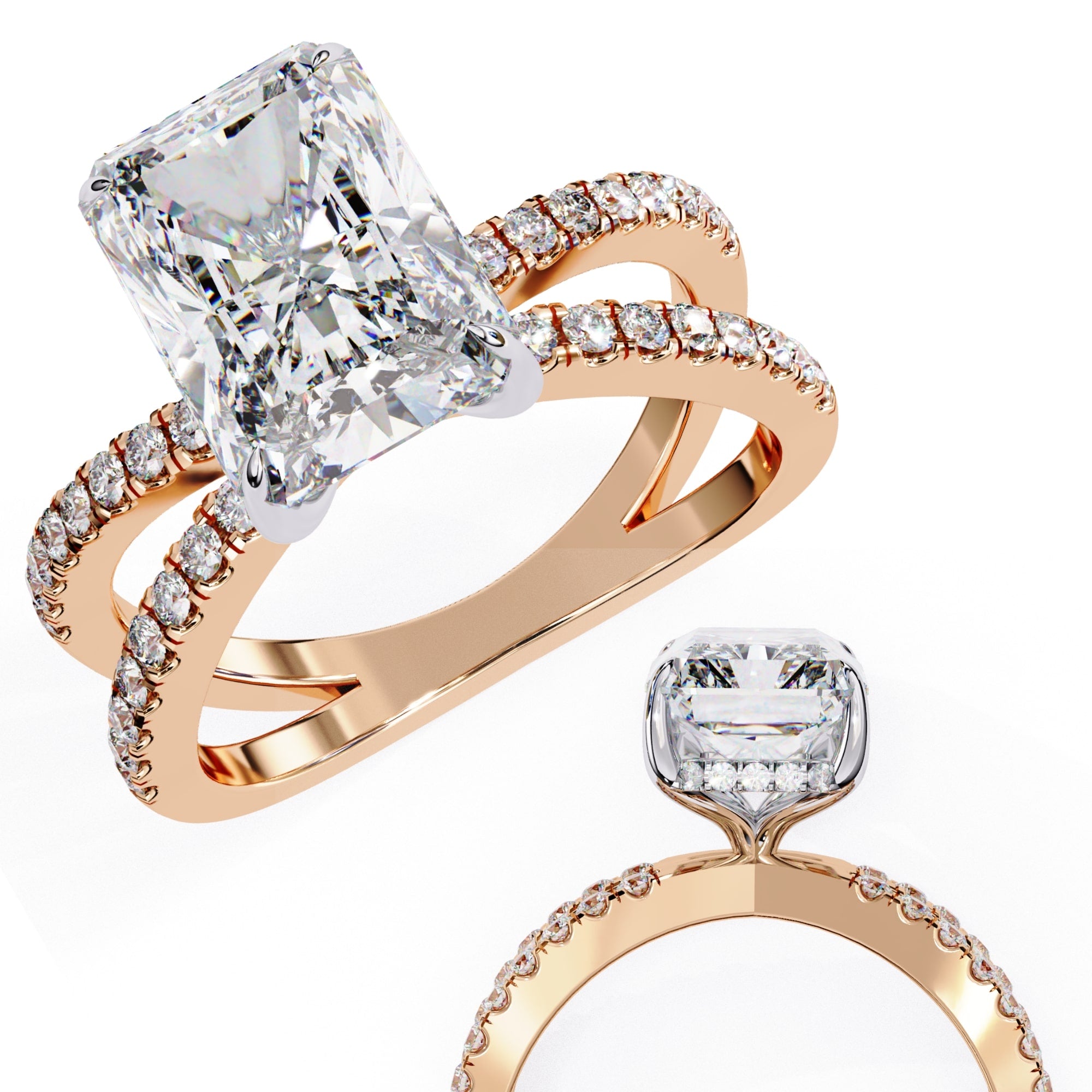 Radiant Central Stone Diamond Ring with Shimmering Side Accents