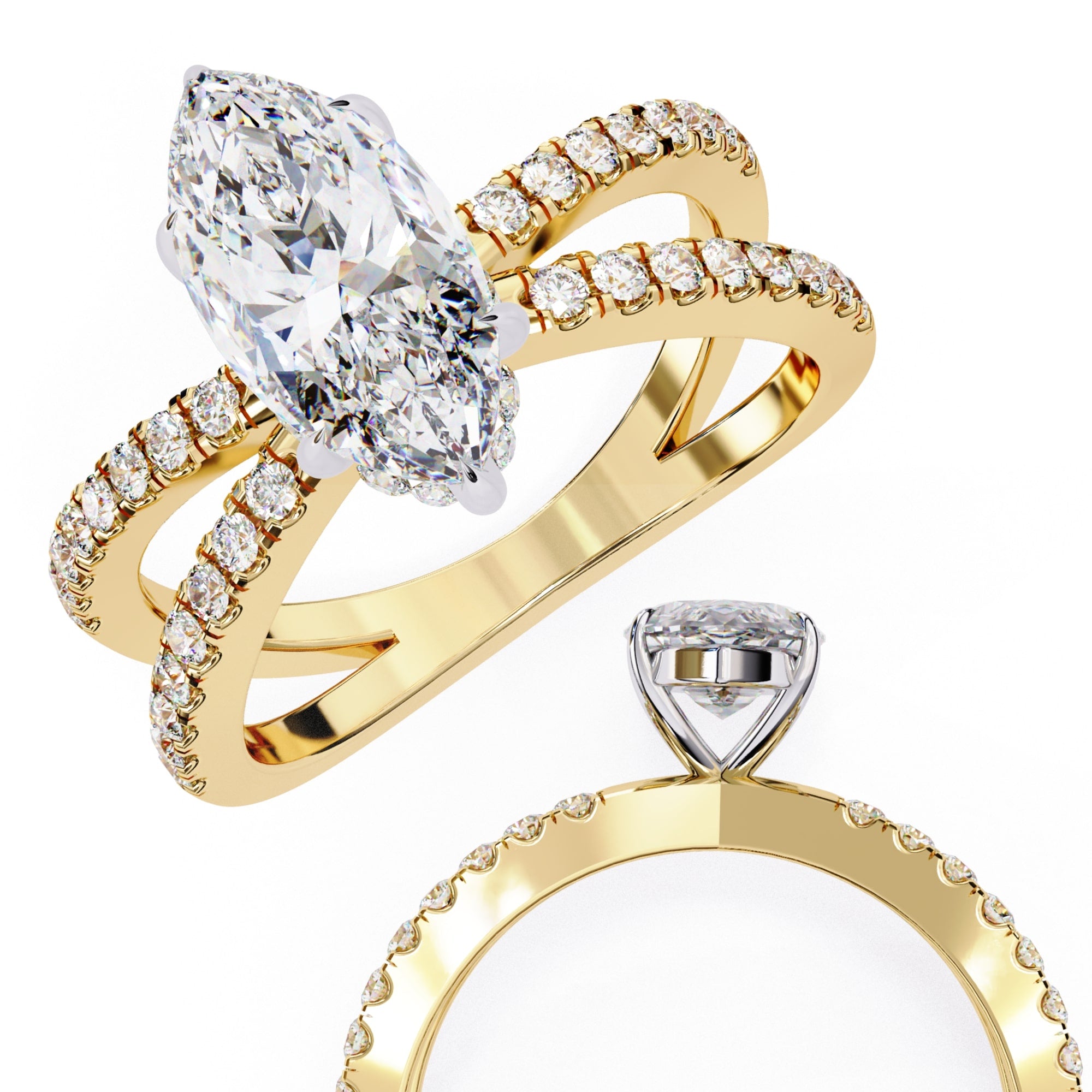 Radiant Central Stone Diamond Ring with Shimmering Side Accents