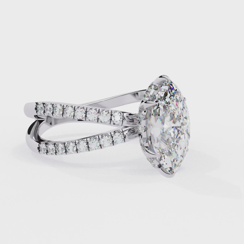 Radiant Central Stone Diamond Ring with Shimmering Side Accents